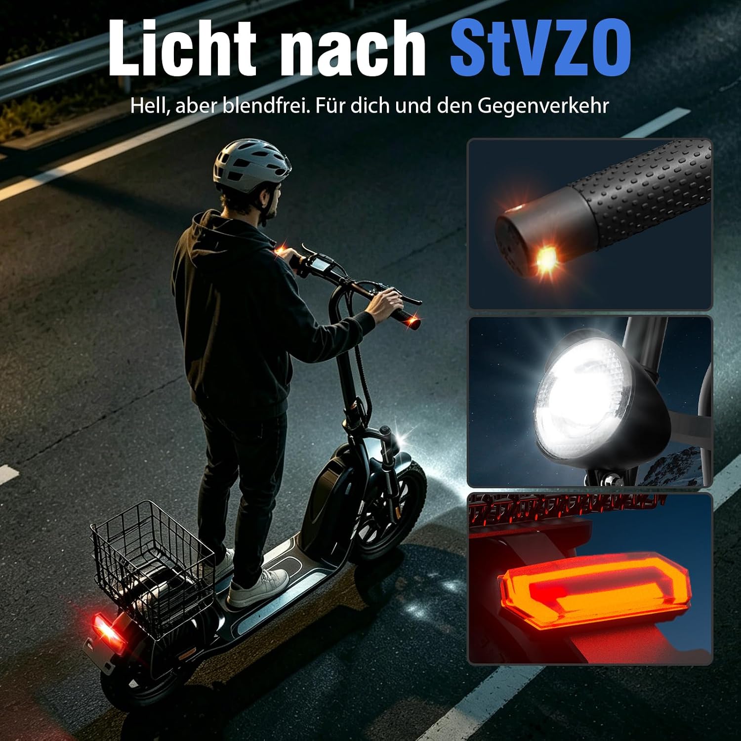 iScooter E Scooter mit Straßenzulassung für Erwachsene mit 16*3 Zoll Fat Winterreifen, 70-80km Reichweite ABE Faltbarer Elektroroller, Herausnehmbarer Akku, Korb, Stoßdämpfung, 150 kg Tragkraft, App – Bild 5