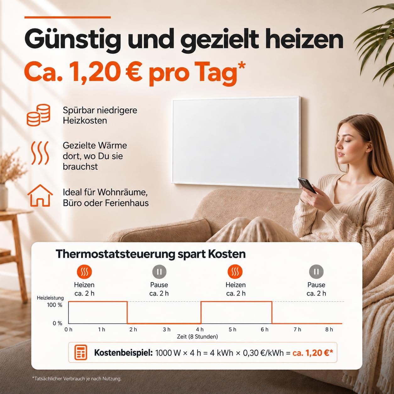 Könighaus Infrarotheizung 600 Watt - Eco-Modell - Thermostat – Bild 5