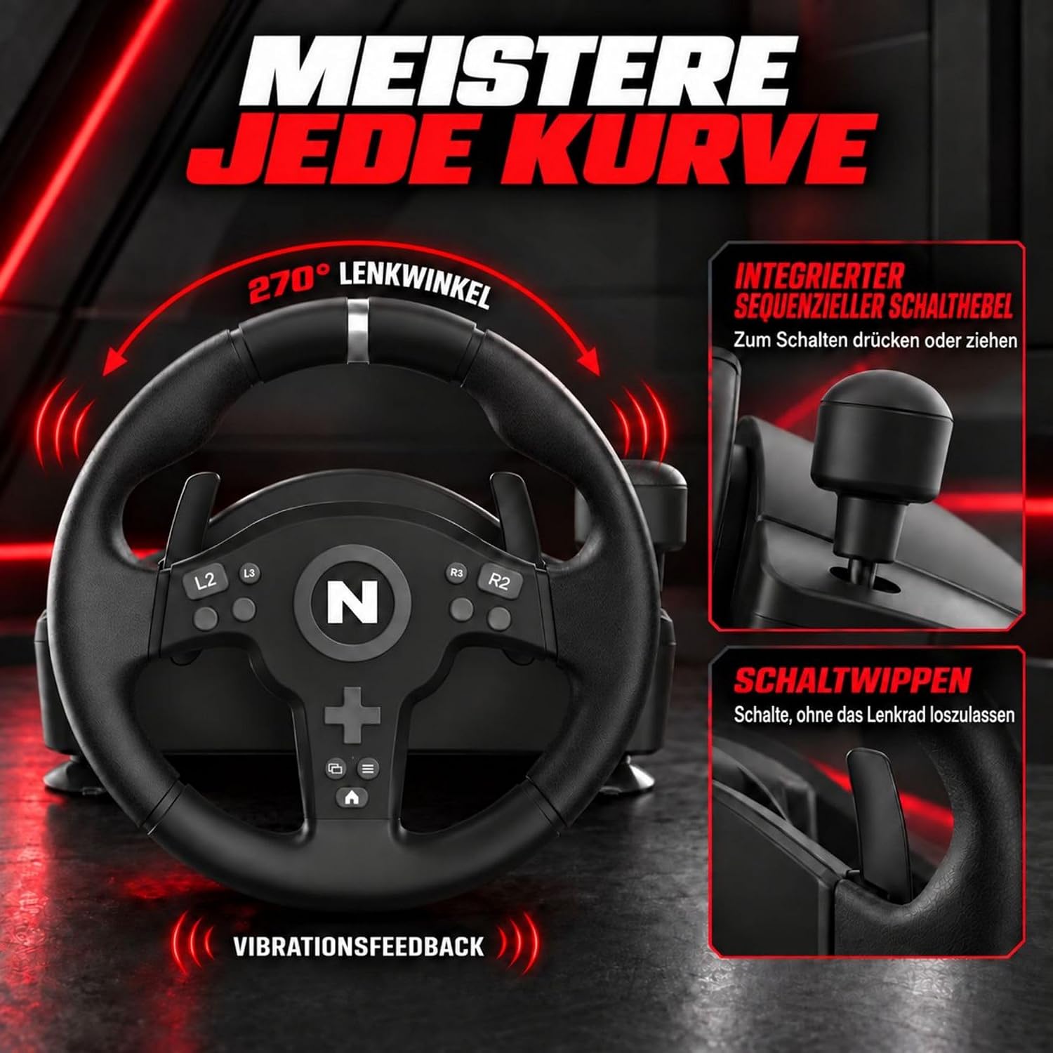 NITHO Drive Pro V200 Rennlenkrad mit Pedalen & Schalthebel für PC/PS4/Xbox – Bild 6
