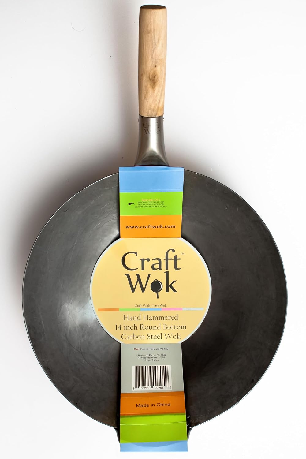 Craft Wok Traditioneller handgehämmerter Wok aus Karbonstahl mit Griff aus Holz und Stahl (Durchmesser 35,6 cm, Rundboden)/731W88 – Bild 7