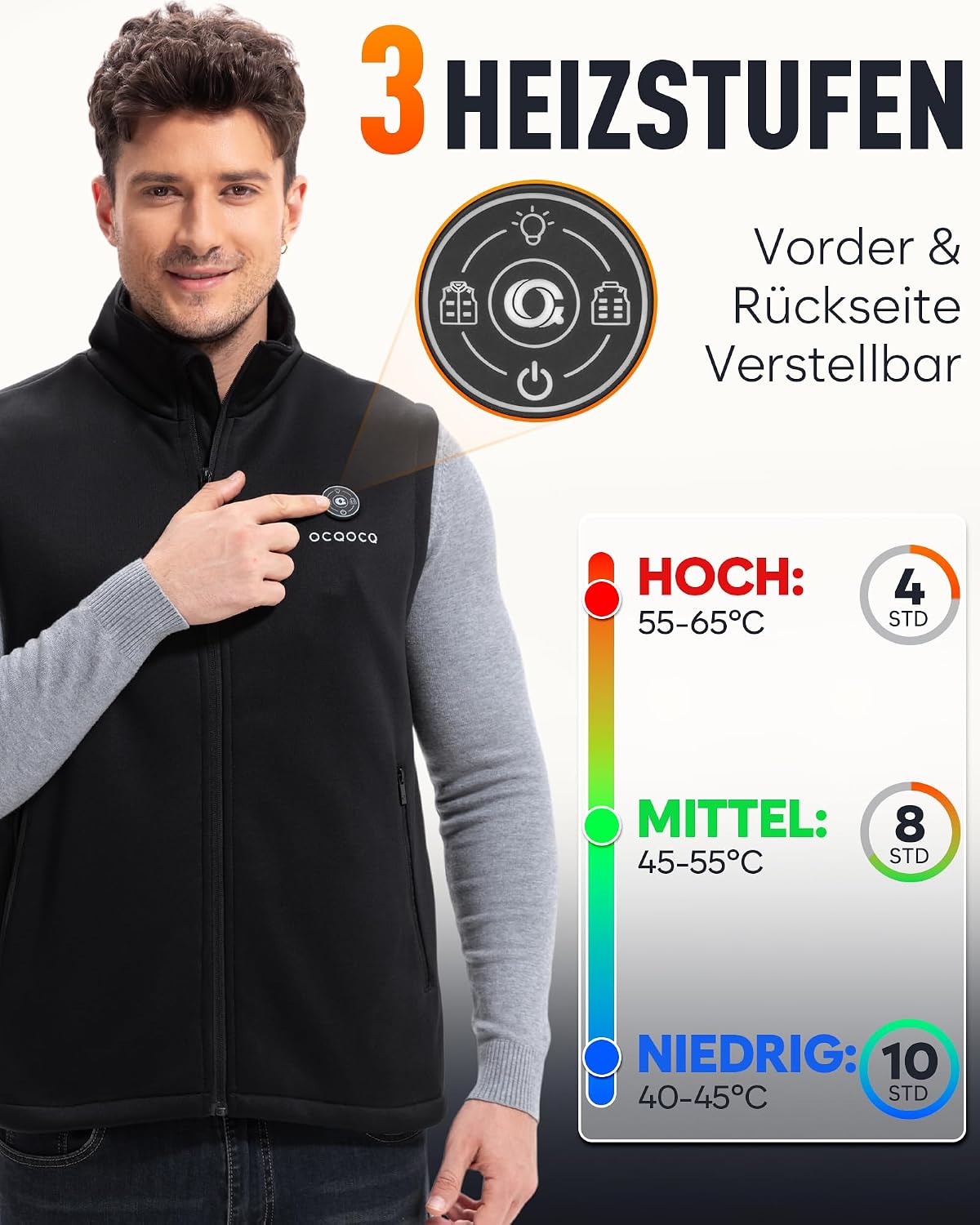 Fleece Heizweste Herren mit 16000mAh 7,4V Powerbank, Beheizte Weste – Bild 4