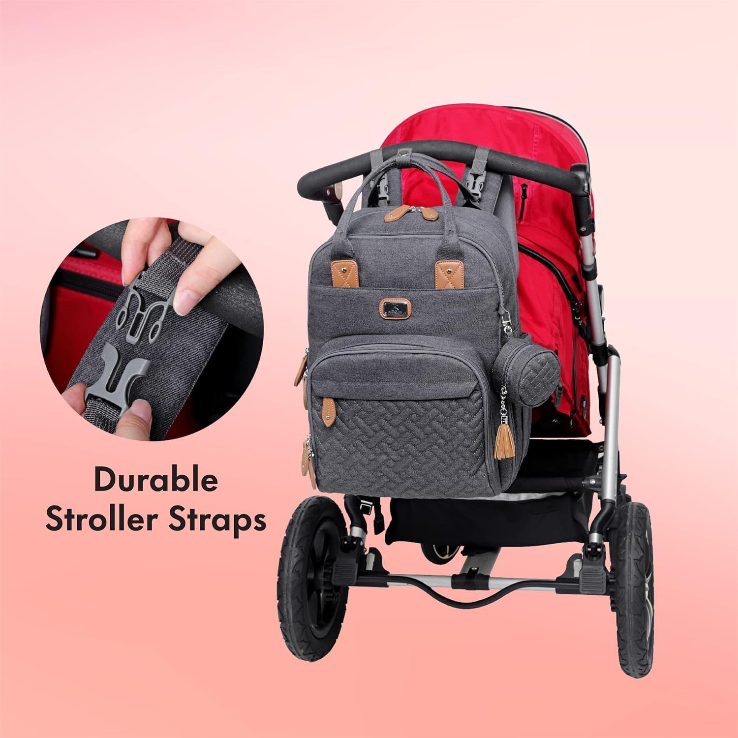 Dikaslon Wickeltasche Rucksack Großer Wickelrucksack mit Multifunktions-Babytaschen und mobiler Wickelauflage - Schnullerhalter und Kinderwagengurte - für Mama und Papa, Einheitsgröße – Bild 6