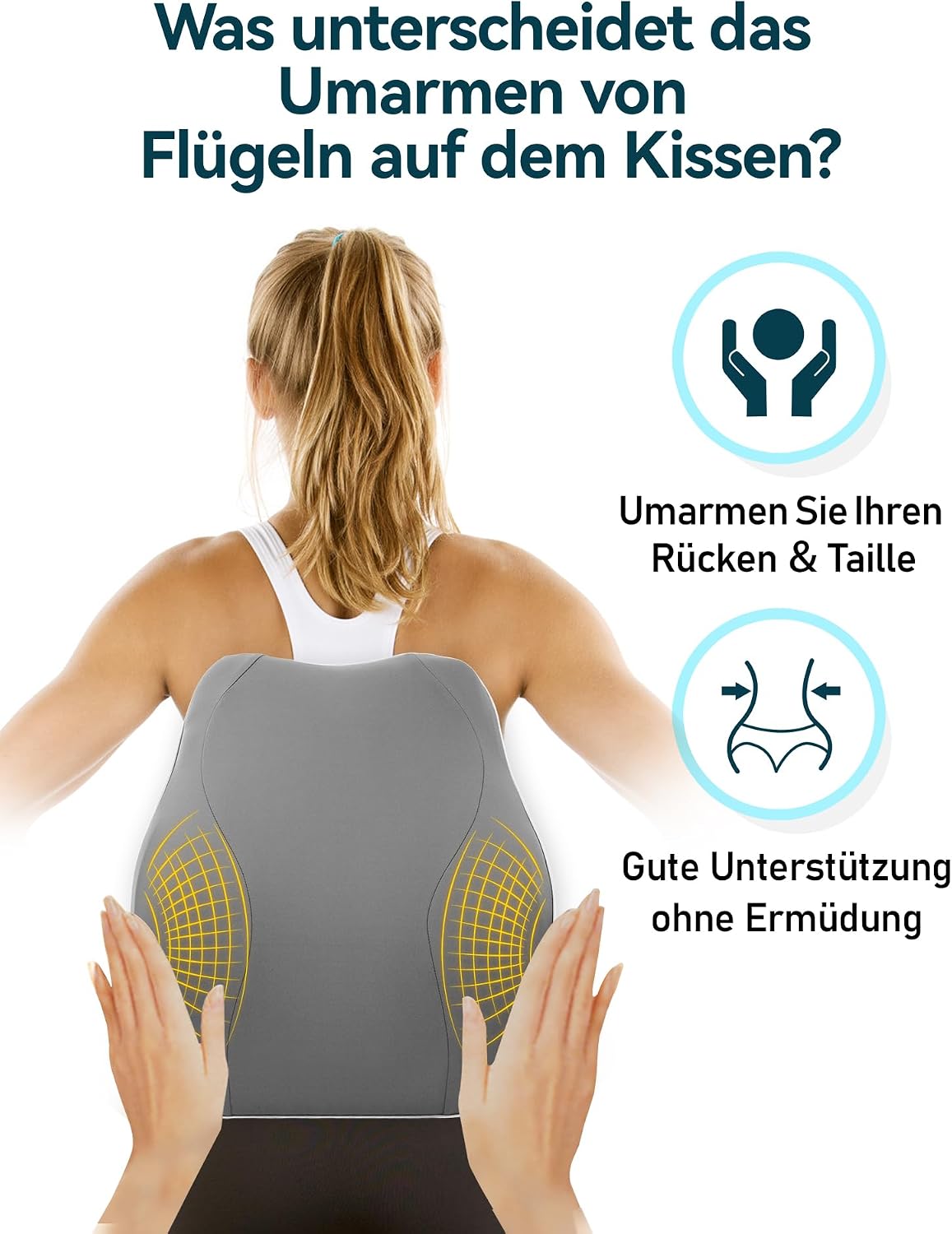 Travel Ease Ergonomisches RückenKissen aus Memory Foam, Lendenkissen für Bürostuhl, Schreibtischstuhl, mit Antistatischem, hautfreundlichem Bezug und für eine Bequeme Sitzhaltung (Grau) – Bild 2