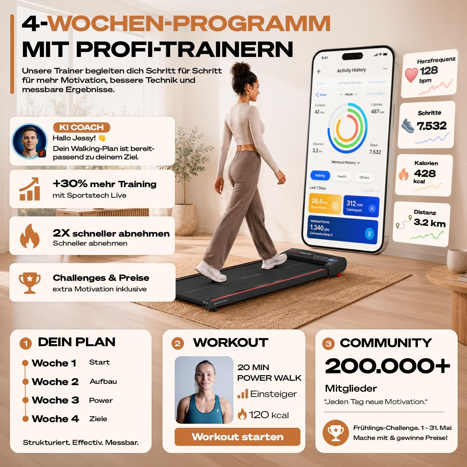 Sportstech Walking Pad klein mit Steigung, Laufband für Zuhause bis 150 kg – Bild 10
