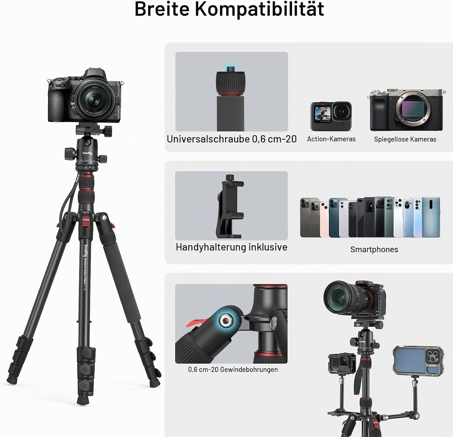 SMALLRIG 71" Faltbares Aluminium Kamera Stativ Einbeinstativ – Bild 7
