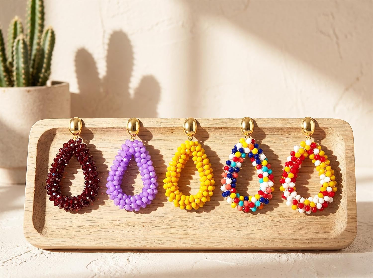 Bohemian Ohrringehängend für Damen,Tröpfchenförmiger handgewebter Kristallhänge Modischer Schmuck – Bild 7
