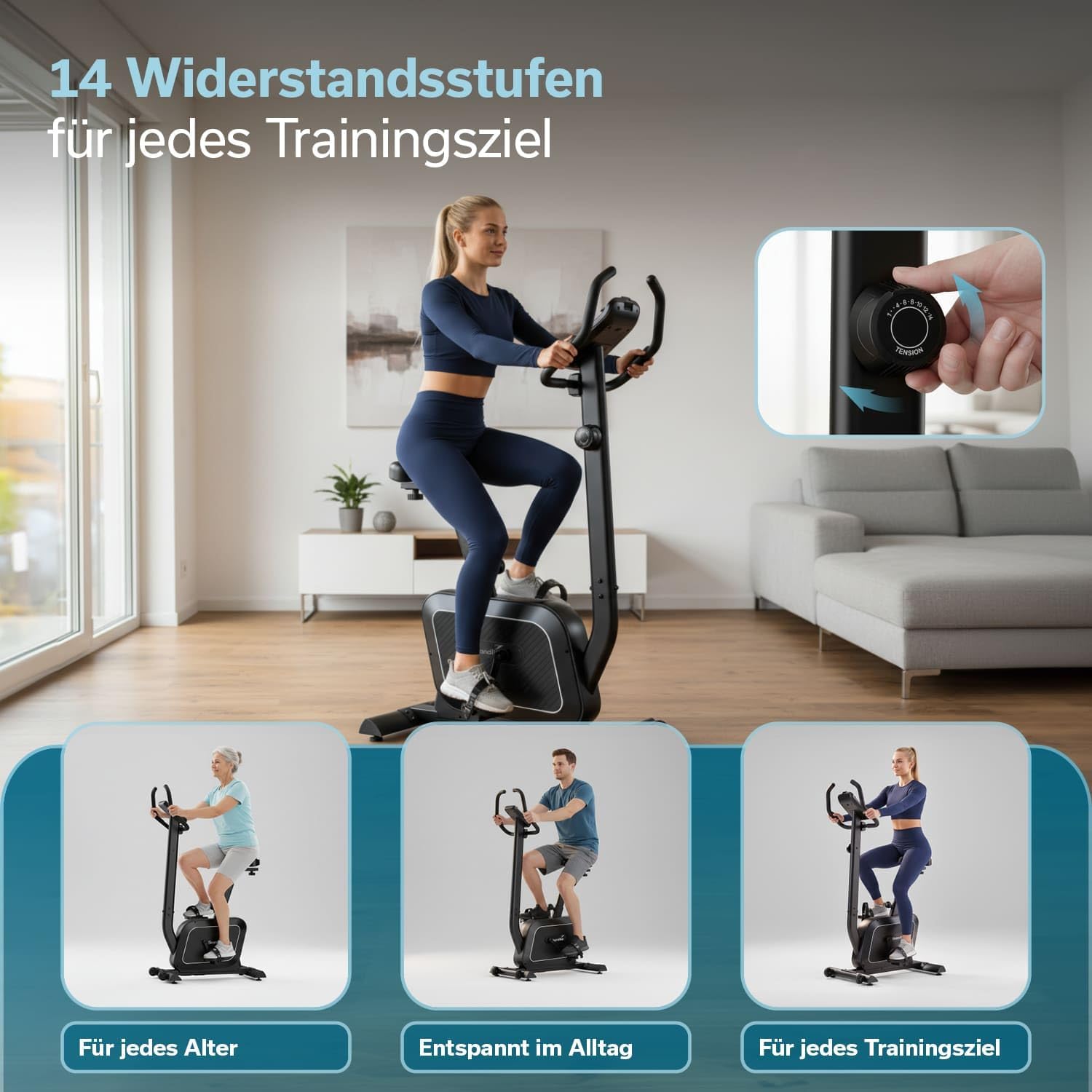 Skandika Liege-Ergometer/Ergometer Cykling P8 | Heimtrainer Fahrrad mit LCD Display, Magnetbremse, 16 Widerstandsstufen, bis 120 kg und 195 cm, Bluetooth, App-Konnektivität | Fitnessbike für zuhause – Bild 3