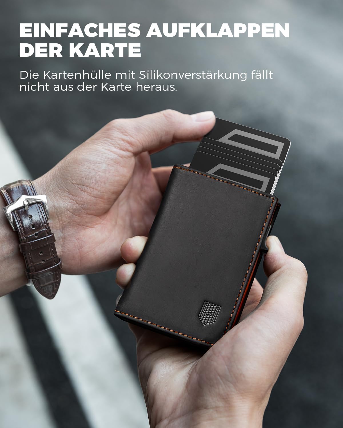 DODENSHA MagSnap Portmonee Herren I Slim Wallet mit Münzfach I Kreditkartenetui Geldbeutel für 10+ Karten I Magnetischer Verschluss Geldbörse Herren I RFID Schutz I SchwarzOrange – Bild 5