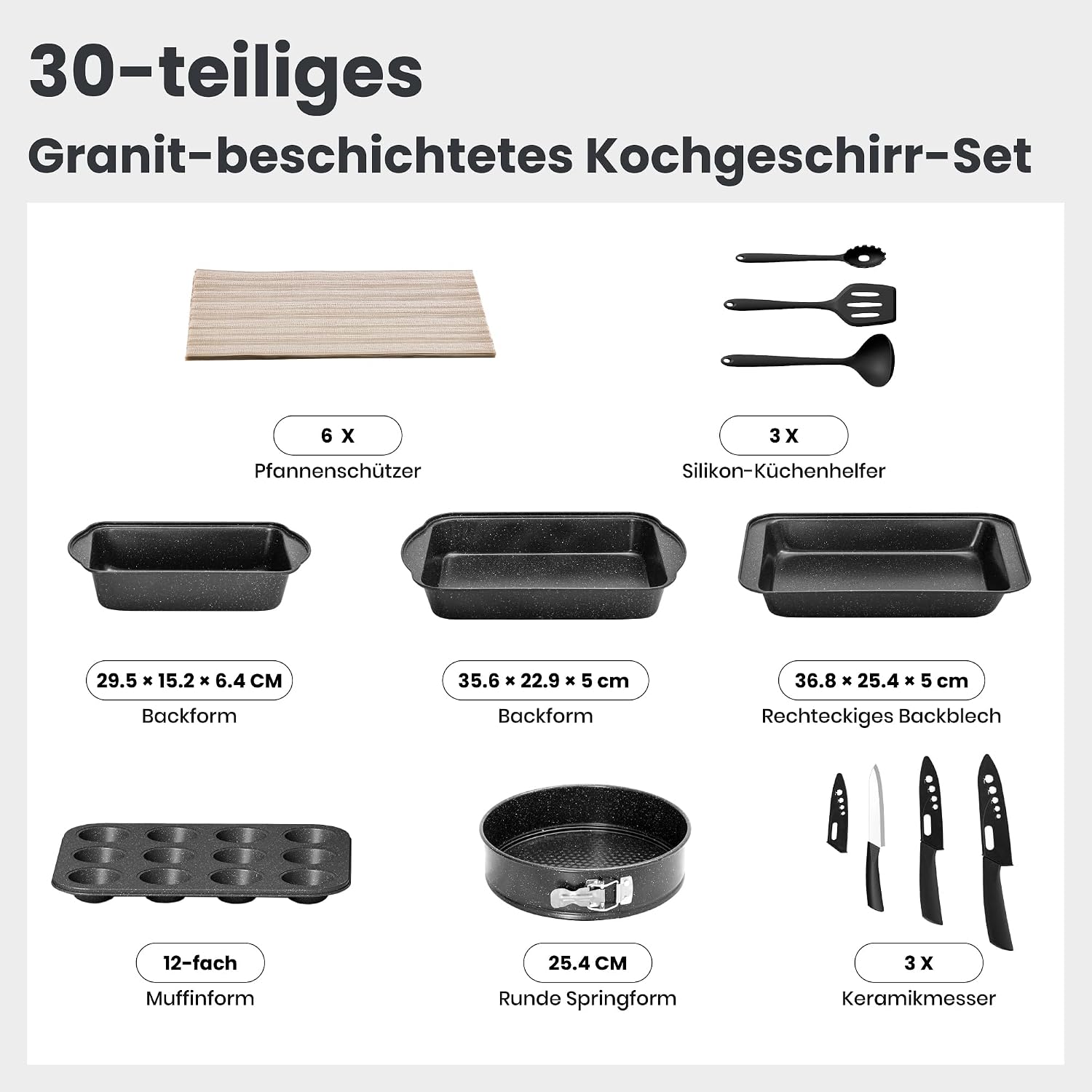 DishDelight Induktions-Kochgeschirr-Set mit Grillplatte 30-teiliges Induktions Töpfe Set Topf und Pfannenset mit Deckel Granit Antihaftbeshichtung Topfset Kochtopf – Bild 3