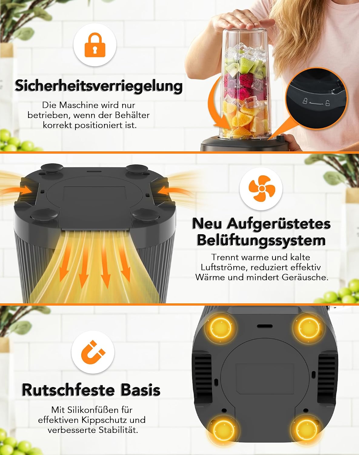 1000W Standmixer, Mixer, Glas 2-1 Mixer Smoothie Maker mit 1,5L Glaskrug und 600ml Reisebecher, Stufenlos Drehbare Drehregler, Selbstreinigung, für Ice-Crush-Funktion Shakes Gefrorene Getränke Saucen – Bild 5