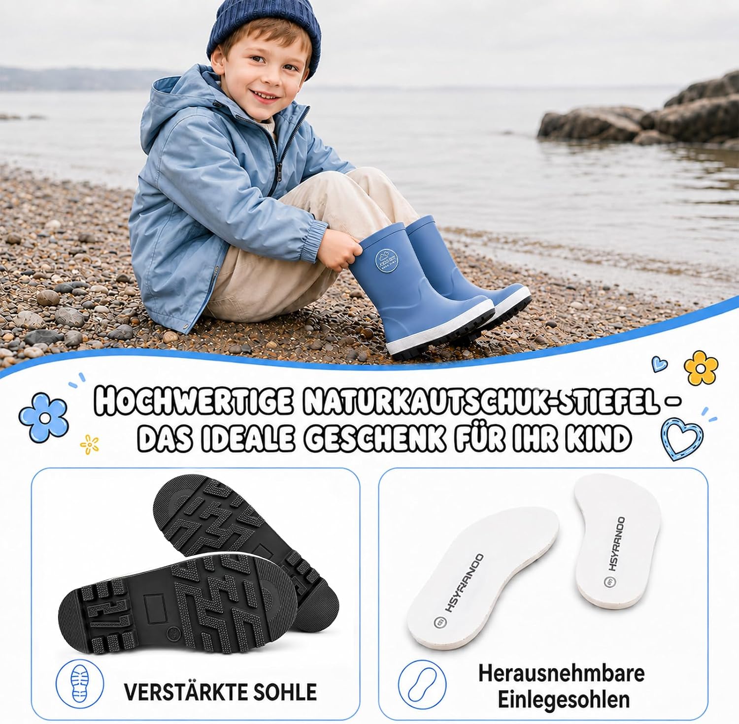 Kinder Gummistiefel für Jungen & Mädchen, Wasserdichte Matschstiefel mit Profilsohle, Leichte Regenstiefel für Kindergarten & Garten Leichte und flexible Regenstiefel Kinder, Größen 23-34 – Bild 4
