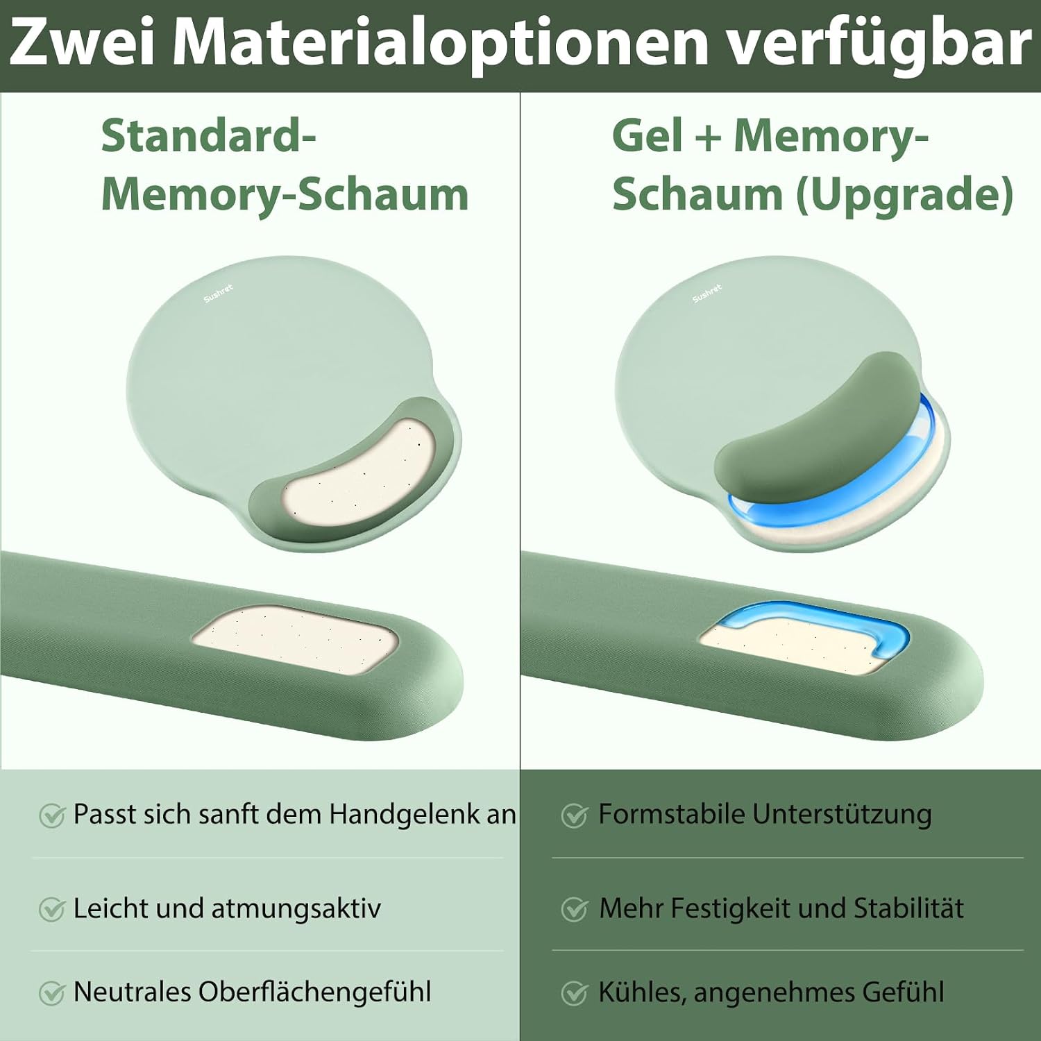 Sushret Mauspad & Tastatur Handballenauflage Set, Memory-Schaum + Gelkissen – Bild 5