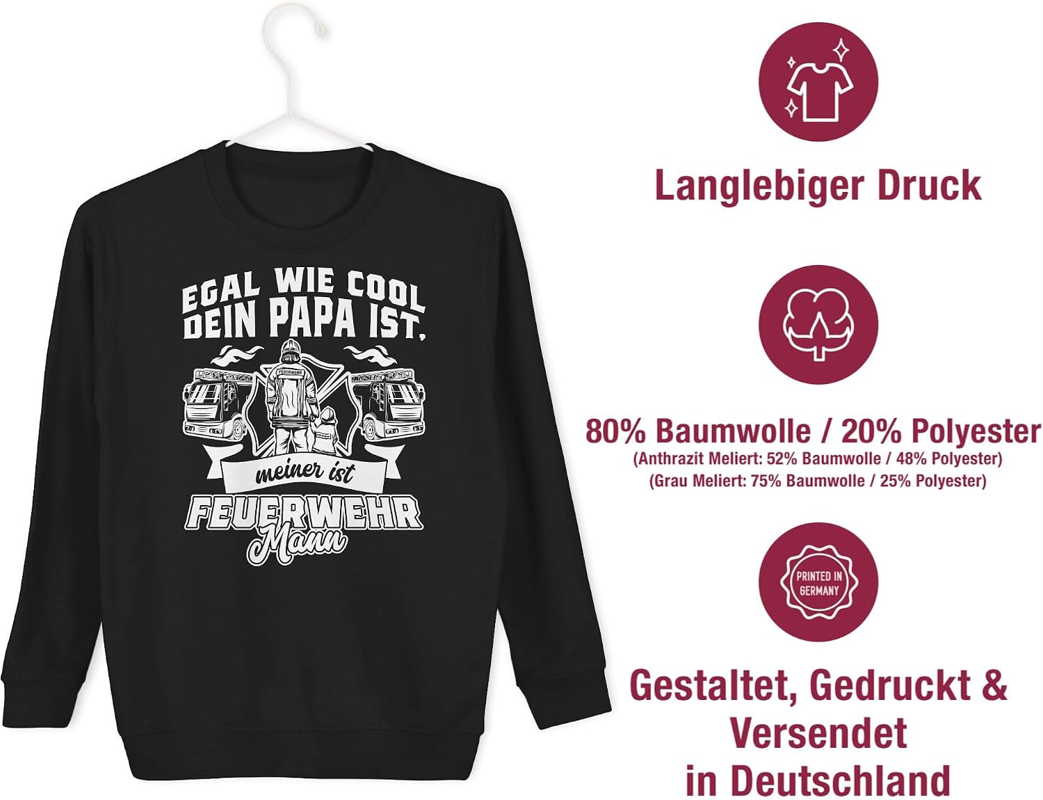 Shirtracer - Sweatshirt Kinder Pullover für Jungen Mädchen - Egal wie cool Dein Papa ist meiner ist Feuerwehr Mann – Bild 3