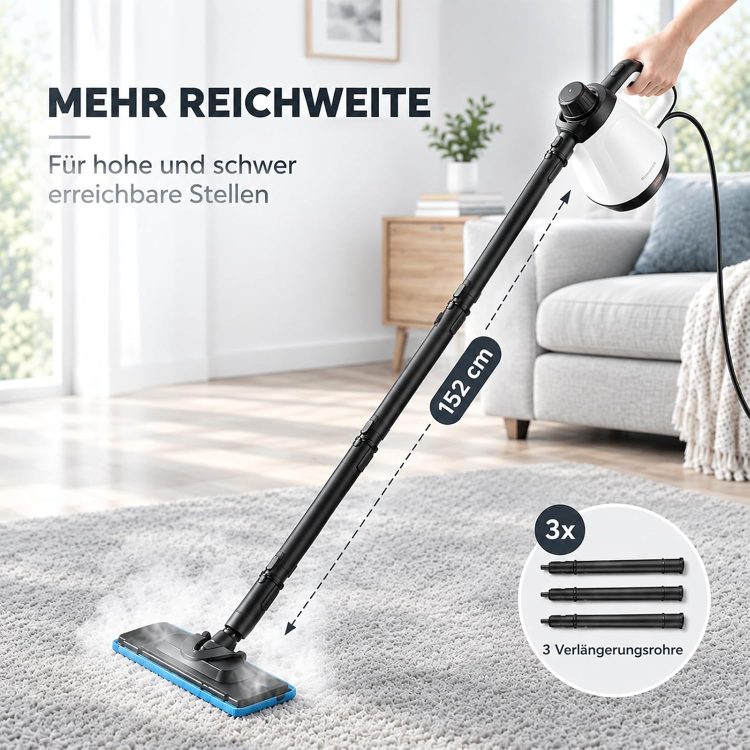 Dampfreiniger, 1200 W, 400 ml Wassertank, 13 Zubehörteile, Handgerät – Bild 6