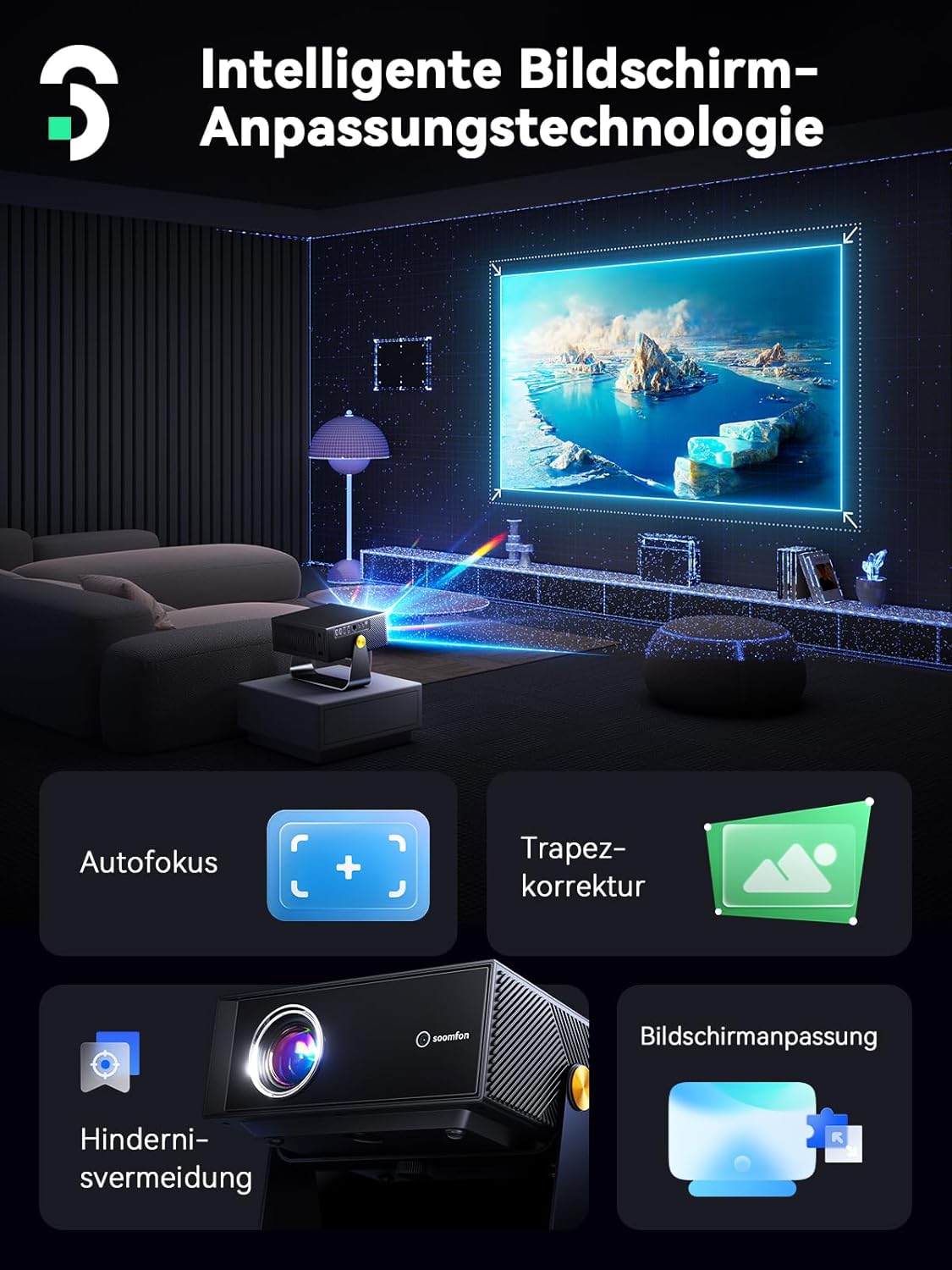 SOOMFON SK3 Smart Beamer 4K-Unterstützung Heimkino Netflix Offiziell – Bild 5