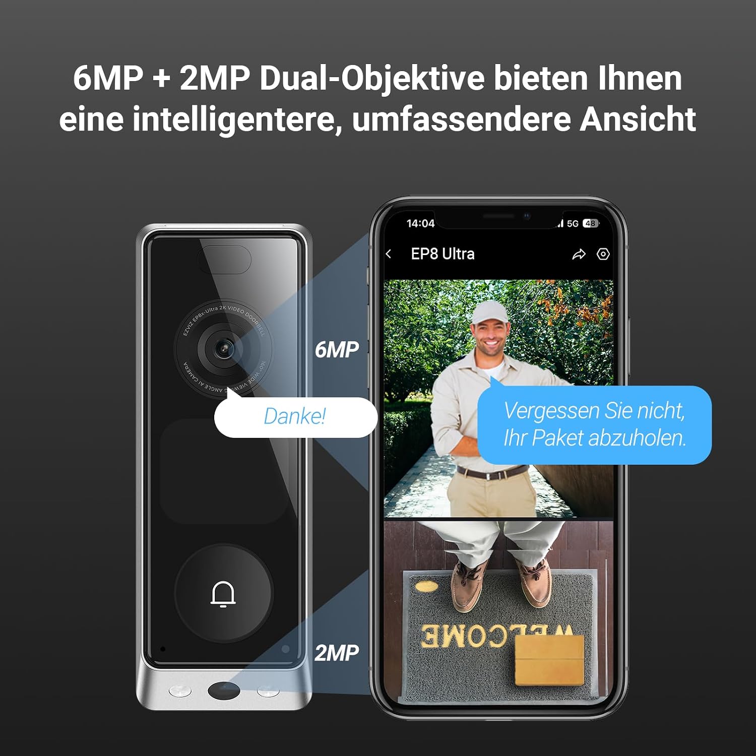 EZVIZ EP8 Ultra WLAN Video Türklingel Kabellos mit Dual-Kamera 6MP+2MP – Bild 2