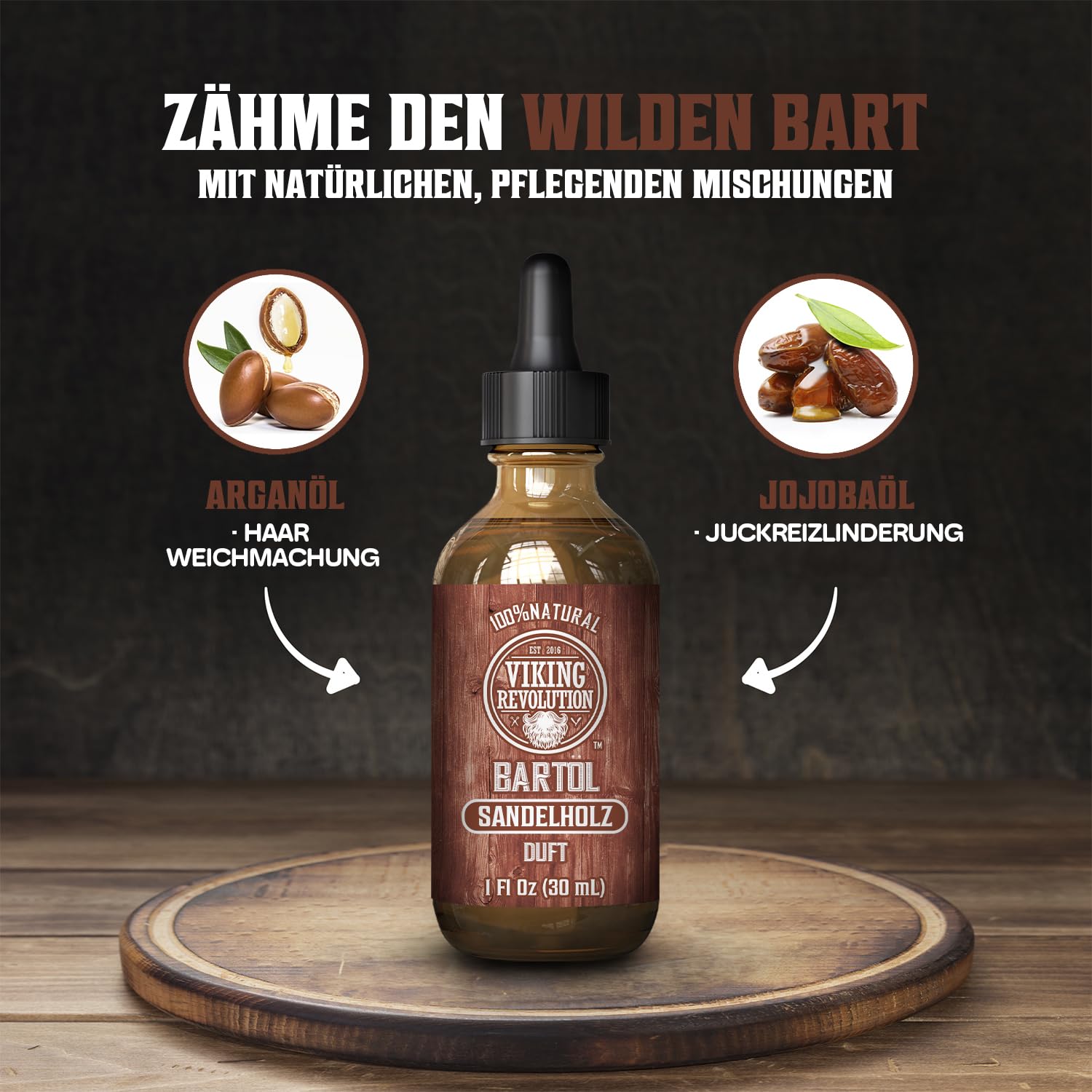 Viking Revolution - Bartöl - Macht Weich, Schützt und Stärkt - Natürliches Argan- und Jojobaöl - Bartöl Herren - Geschenke Für Männer - Sandelholz - 30 ml – Bild 3