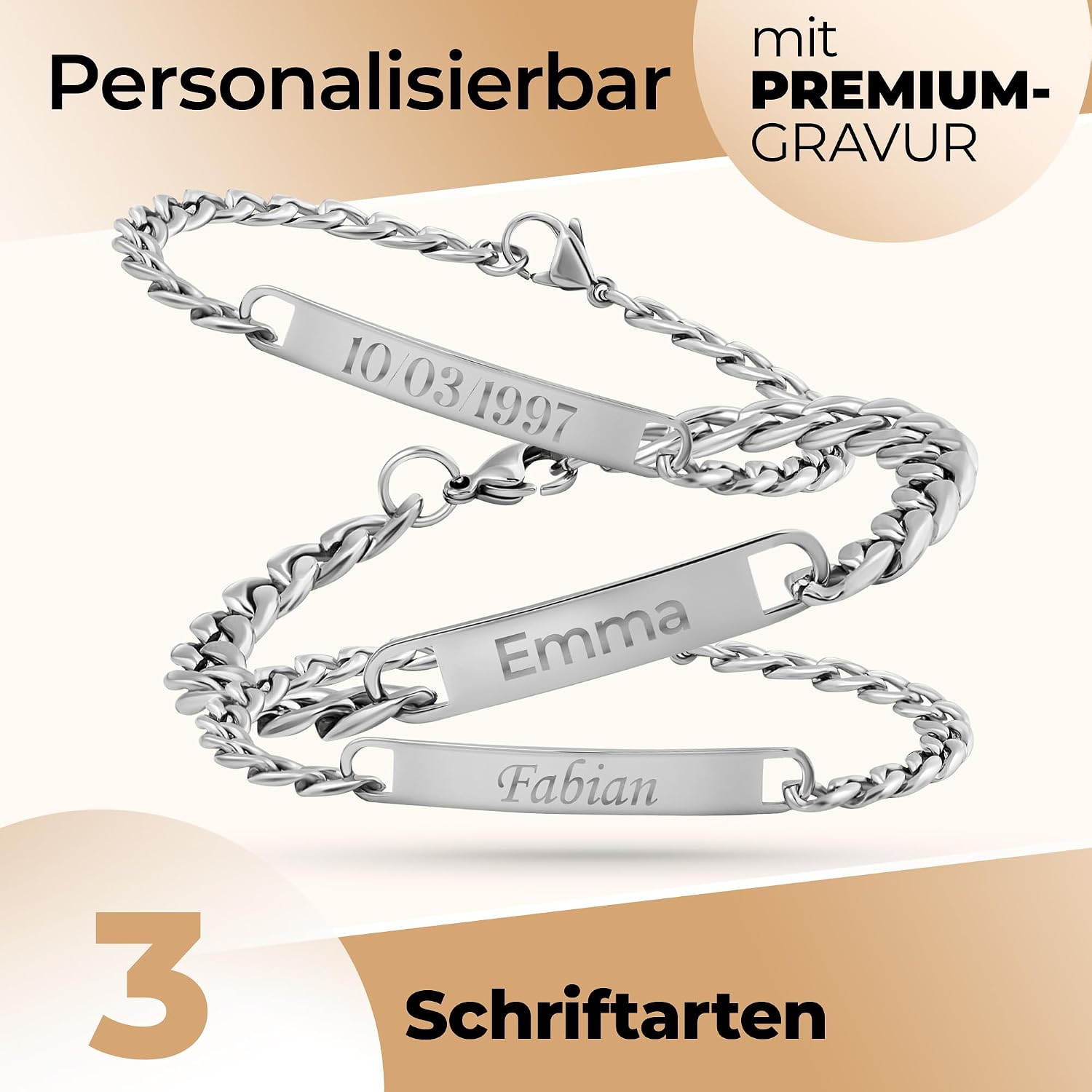 Partnerarmbänder mit Gravur | Personalisierte Armbänder | Armband mit Gravur | Freundschaftsarmband | Pärchen Armband | Personalisierbares Partnerarmband | Edelstahlarmband für Paare – Bild 2