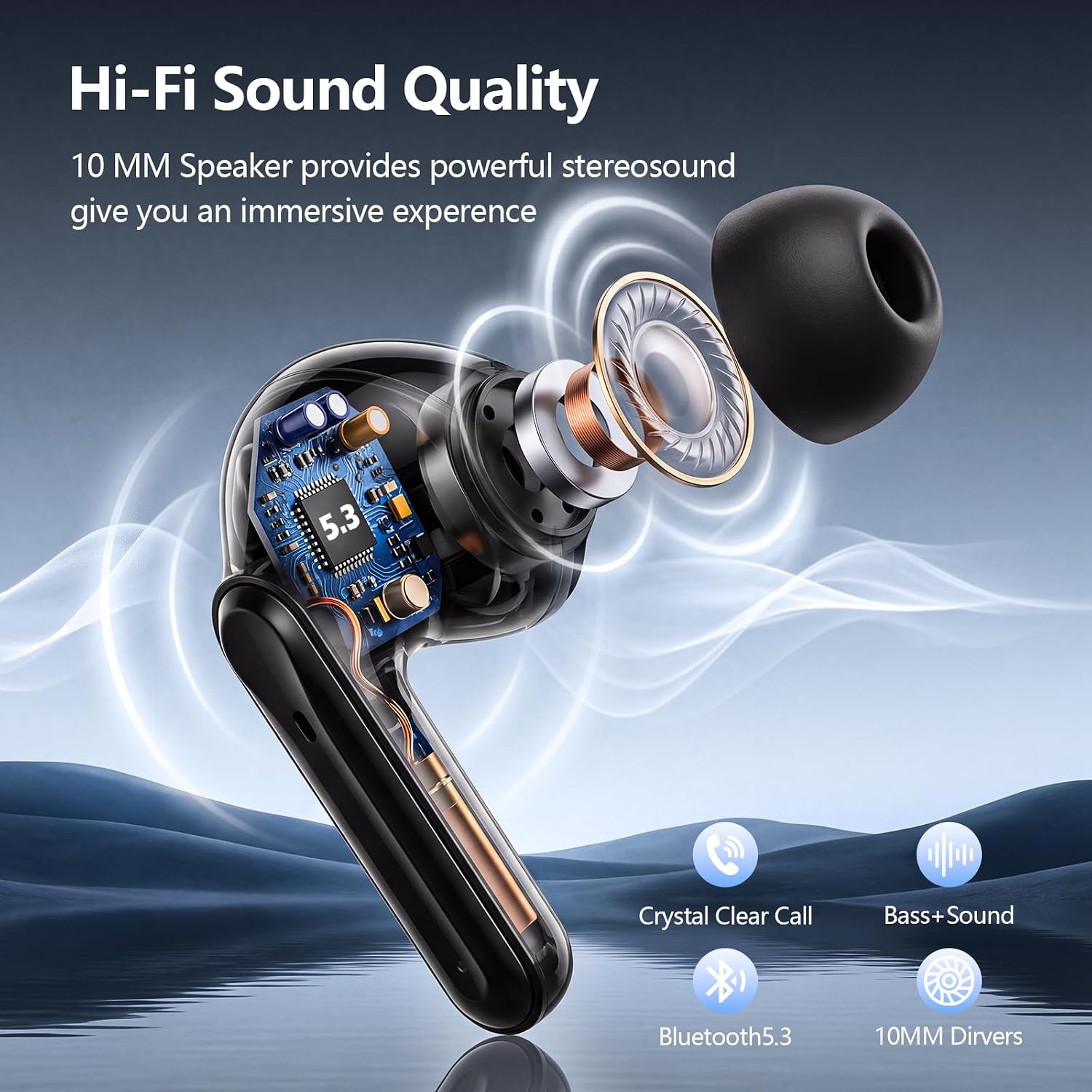 Bluetooth Kopfhörer, Kopfhörer Kabellos Bluetooth 5.3 In Ear Kopfhörer mit 4 ENC Noise Cancelling Mic, 72H Spielzeit Kabellose Kopfhörer Tiefer Bass Wireless Earbuds, IP7 Wasserdicht Ohrhörer – Bild 5