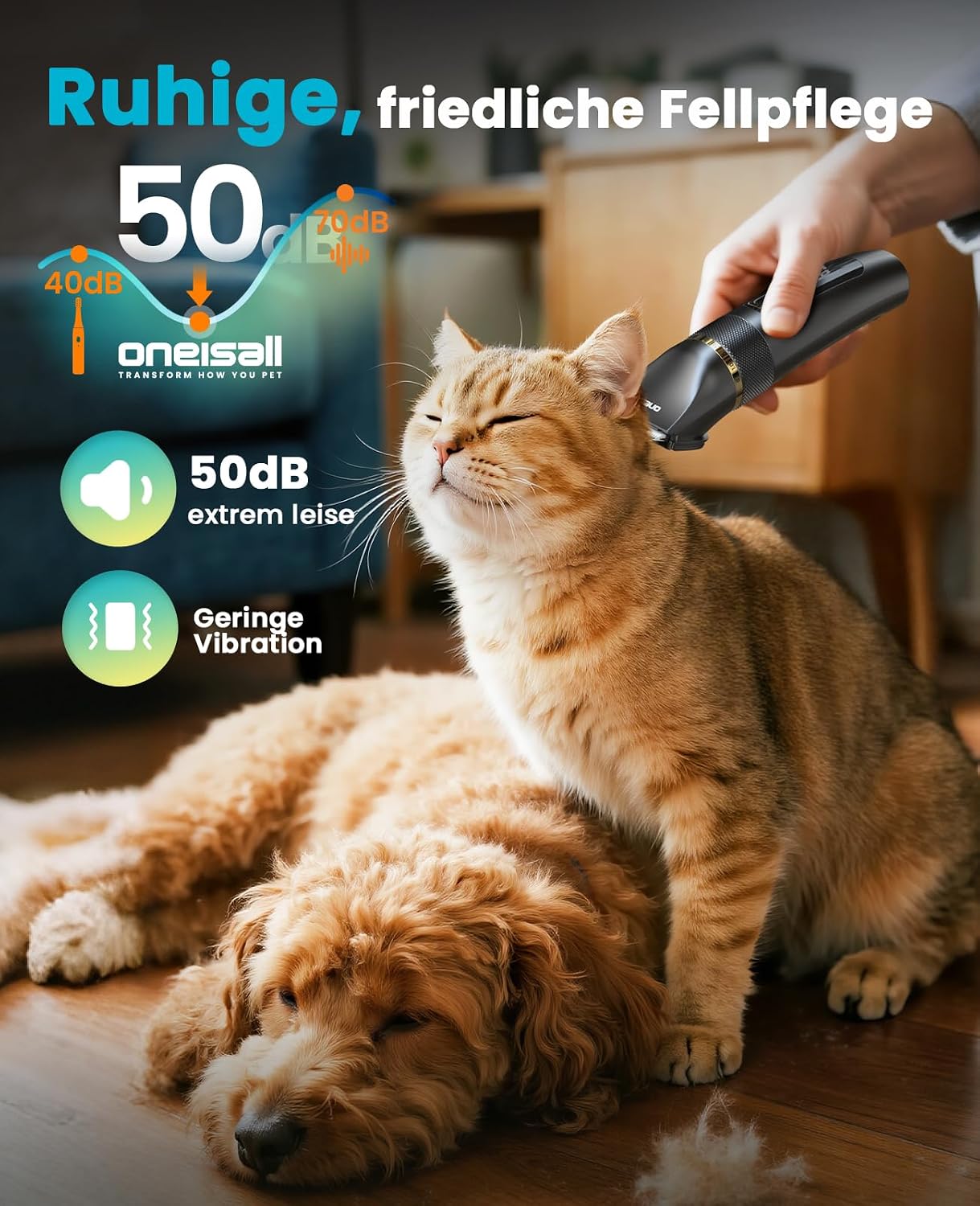 oneisall Leise Hundeschermaschine Upgrade Pro, Profi Schermaschine Hund Katze 2000mAh Wiederaufladbar, IPX7 Wasserdichtes Tierhaarschneidemaschine für die Fellpflege zu Hause – Bild 4