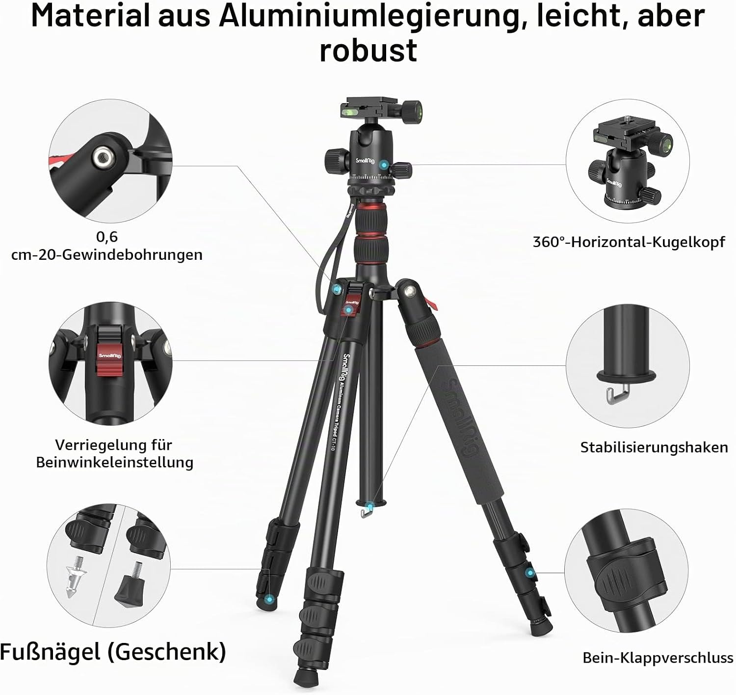 SMALLRIG 71" Faltbares Aluminium Kamera Stativ Einbeinstativ – Bild 6