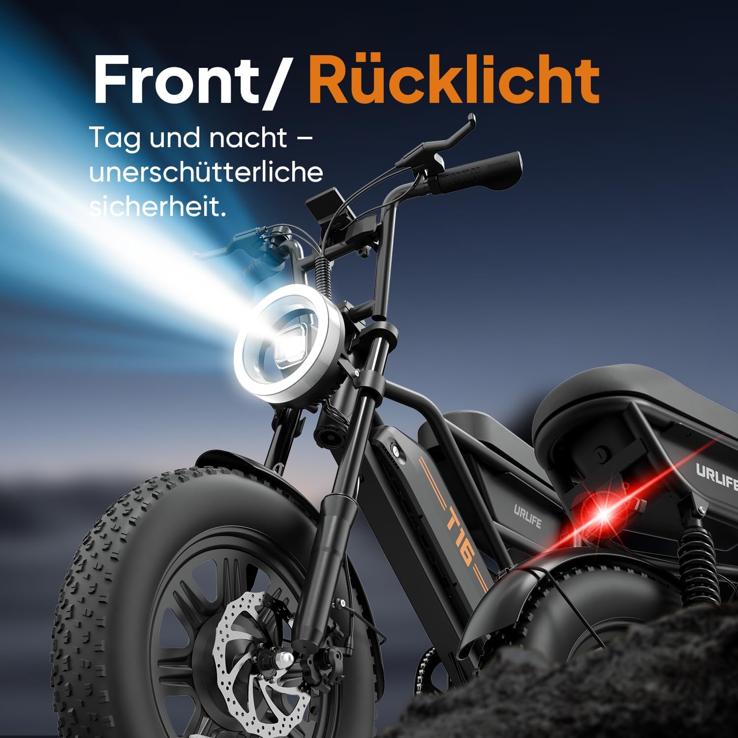 URLIFE E Bike 16" x 3.0, 48V 13Ah Herausnehmbarer Akku Elektrofahrrad, 250W Bürstenloser Motor, 100km Reichweite, E-Bike mit Doppelfederung, Elektrofahrräder für Jugendliche und Erwachsene – Bild 7