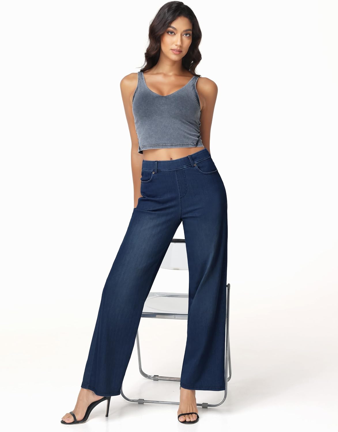 THE GYM PEOPLE Damen Baggy Jeans High Waist Stretch Straight Wide Leg Hose – Bild 7