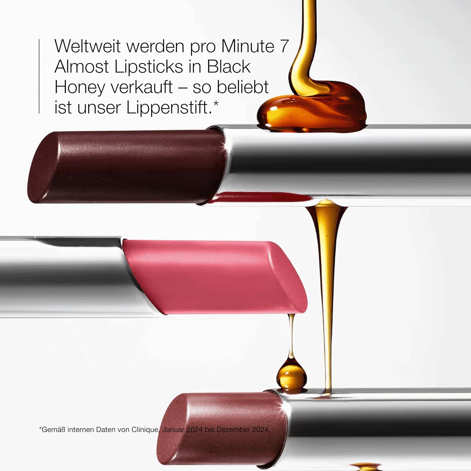 Clinique Almost Lipstick in Black Honey, Pink Honey and Nude Honey | #offcampus | Nicht ganz Lippenstift, nicht ganz Lipgloss – Textur eines getönten Lippenbalsams | Durchscheinend & ultraleicht – Bild 2