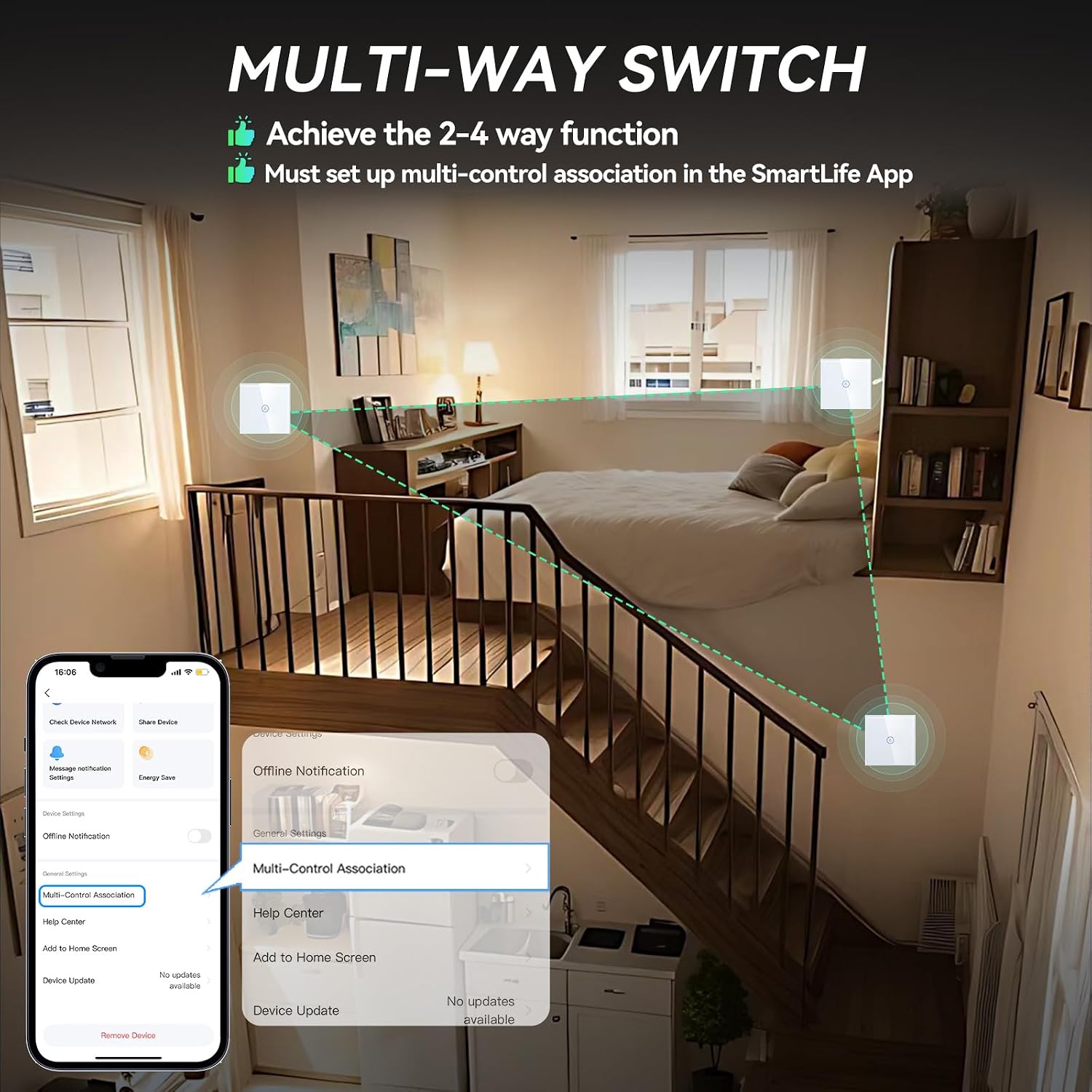 BSEED Smart Lichtschalter 1 Fach 1 Weg Wifi Smart Lichtschalter arbeitet mit Amazon Alexa and Google Home,Touch Wandschalte Glas Touchscreen-schalter Weiß, 2.4GHz(Erforderlich NeutralDraht) – Bild 3