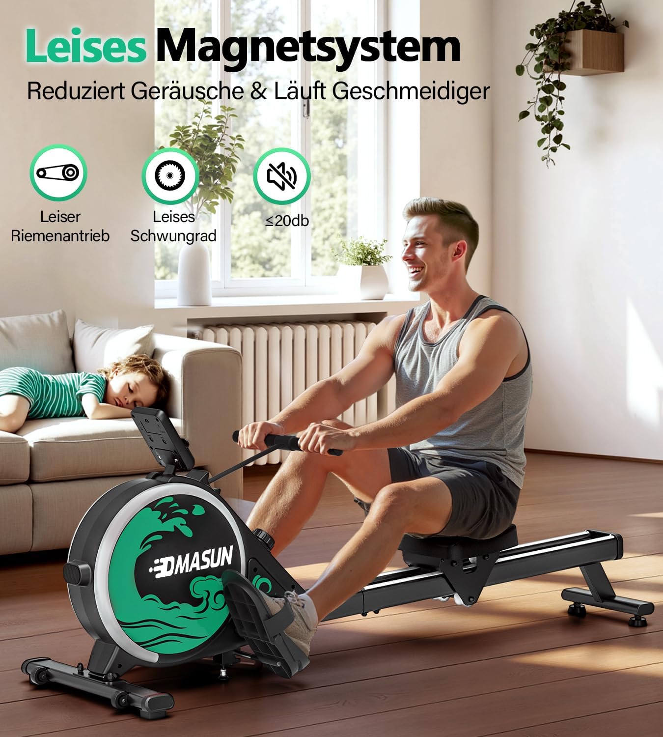 DMASUN Rudergerät für Zuhause, 16 Widerstandsstufen, Leise Magnetbremse – Bild 5