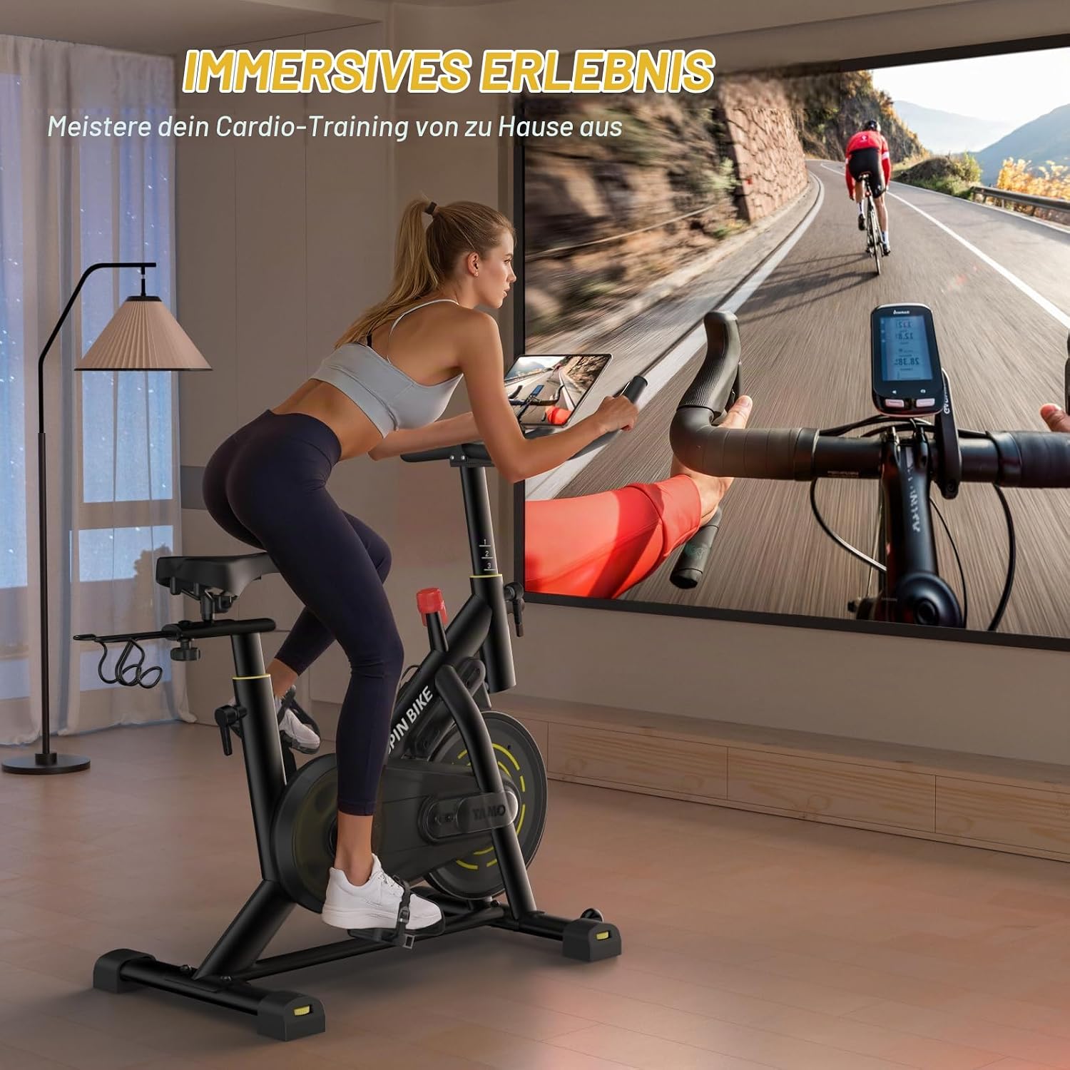 YAMO Heimtrainer Fahrrad mit Magnetwiderstand, Leises Ergometer – Bild 7