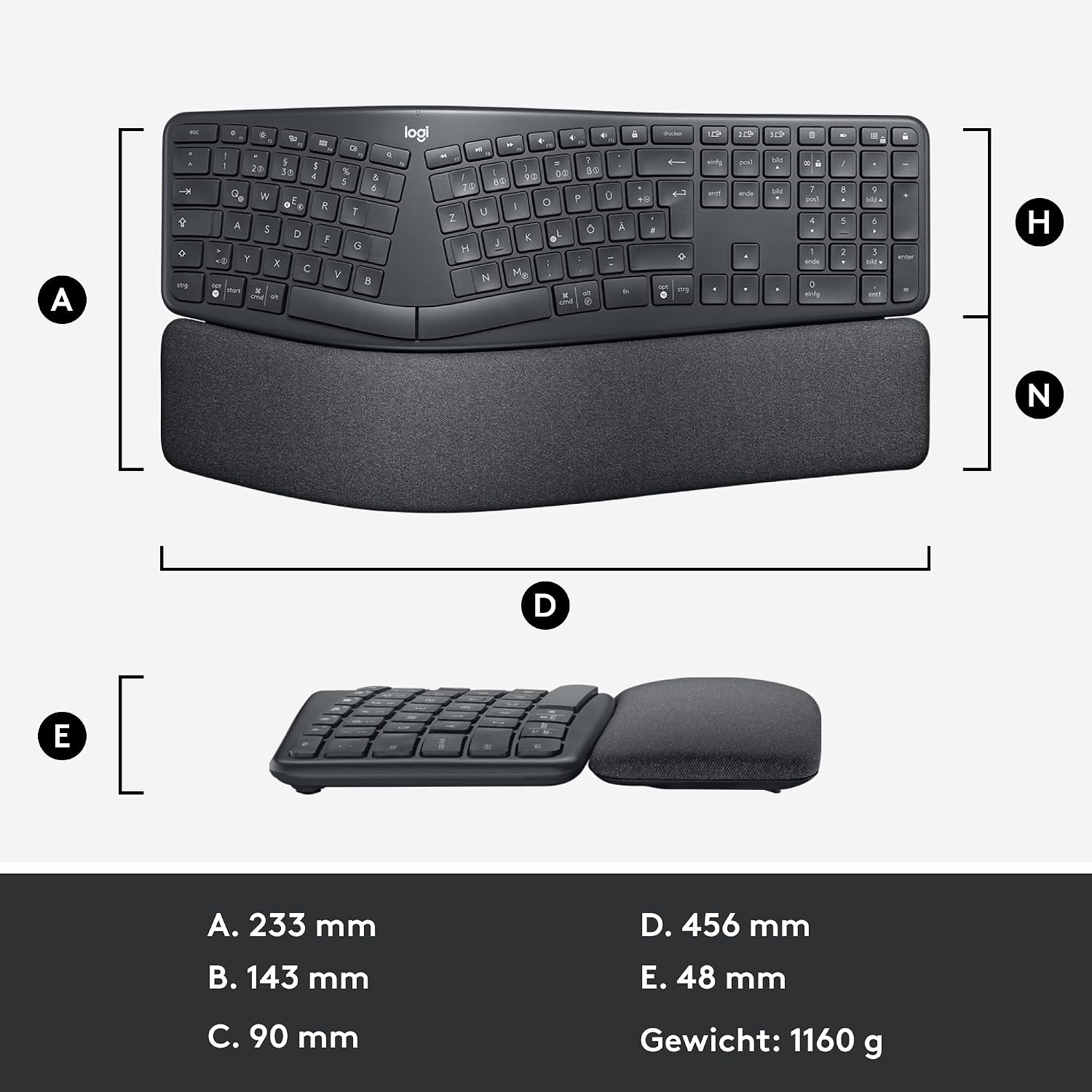 Logitech ERGO K860 kabellose ergonomische Tastatur – geteilte Tastatur – Bild 15