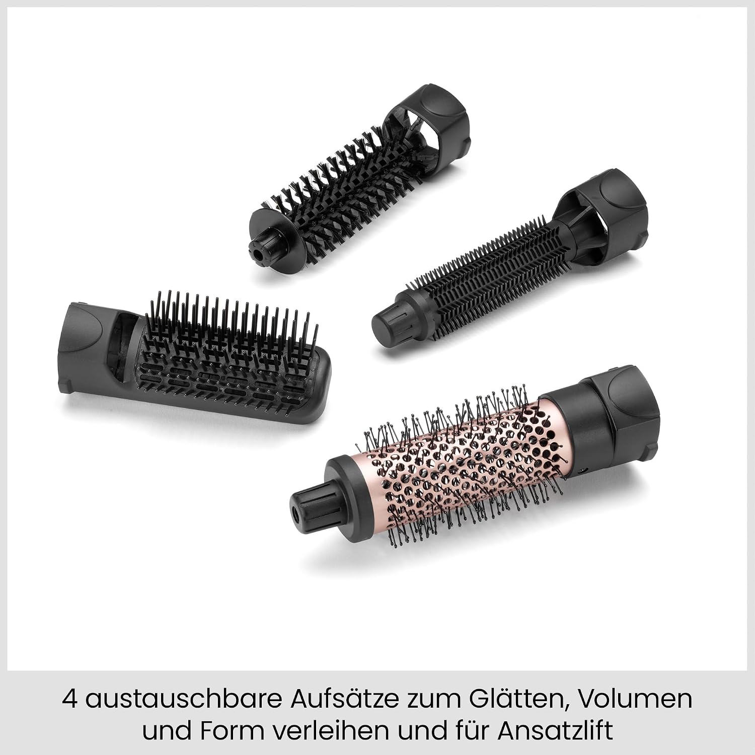 BaByliss Smooth Finish 1200 – 4‑in‑1 Warmluftbürste zum Trocknen, Formen, Glätten & Volumenstyling, Ionen‑ & Keramiktechnologie, 4 Aufsätze, 1200W, Schwarz/Pink, AS122E – Bild 2