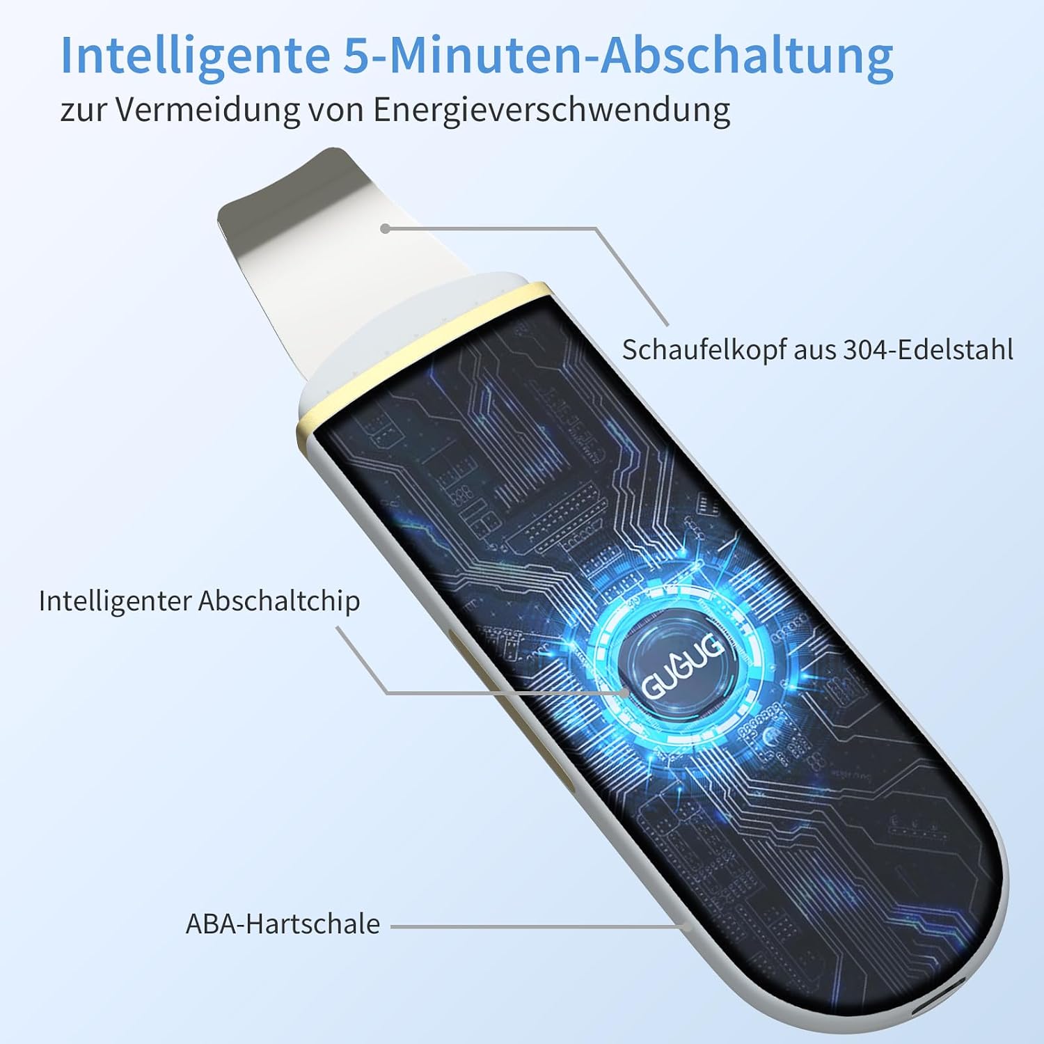 GUGUG Ultraschall Skin Scrubber,Gesichtsspatel und Porenreiniger,4 Modi – Bild 4