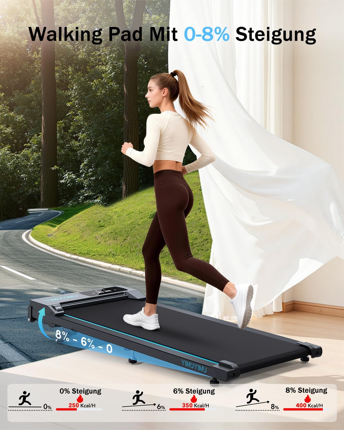 Walking Pad mit 0-8% Steigung, 10 km/h Laufband für Zuhause – Bild 2