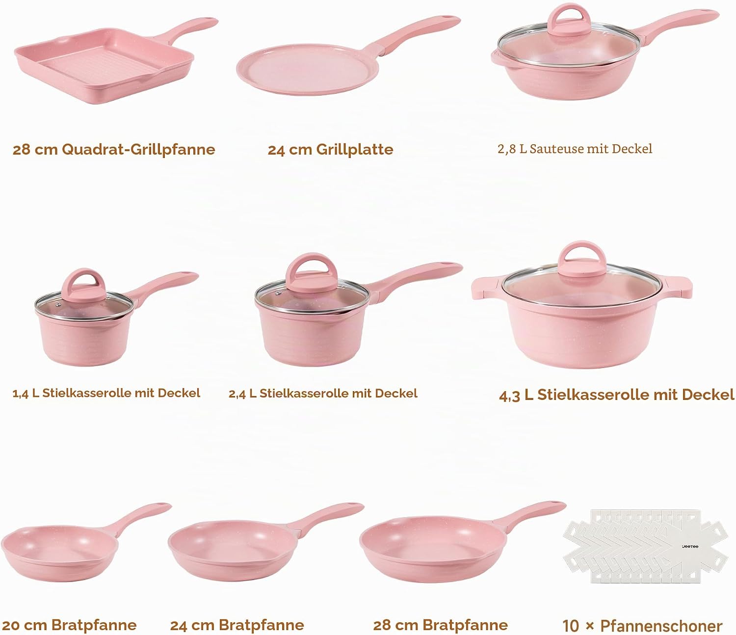 JEETEE Topfset Pfannenset 23-teilig für Induktion, Rosa/Pink – Bild 2