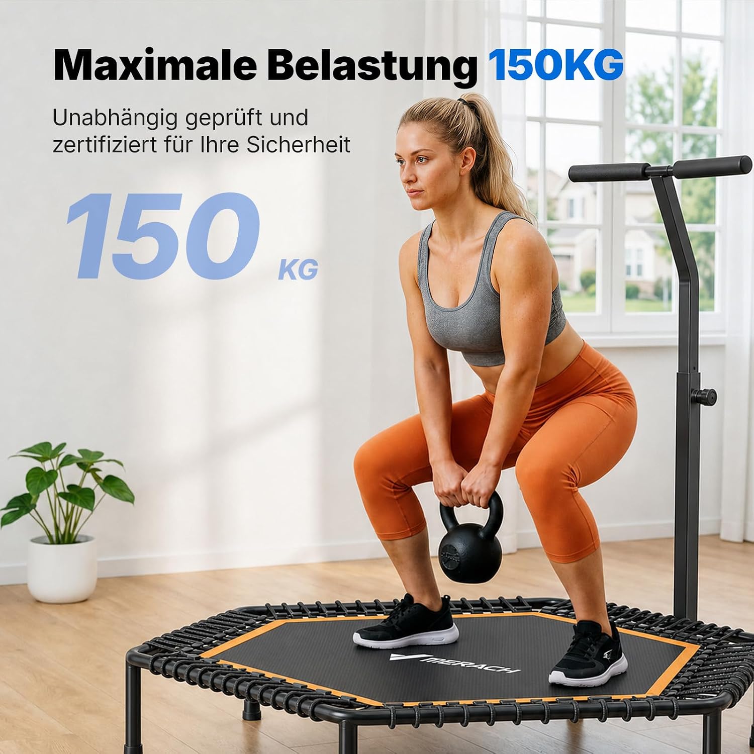 MERACH Trampolin Indoor, 122cm Fitness Trampolin, Bungee-Seilen – Bild 6