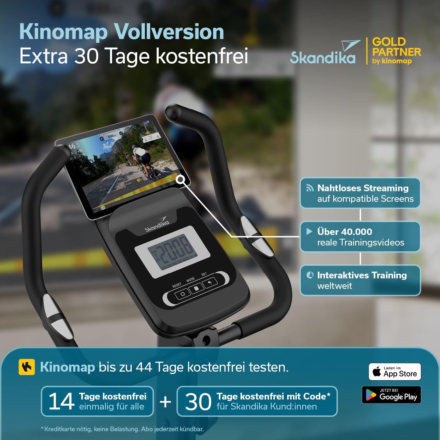 Skandika Liege-Ergometer/Ergometer Cykling P8 | Heimtrainer Fahrrad mit LCD Display, Magnetbremse, 16 Widerstandsstufen, bis 120 kg und 195 cm, Bluetooth, App-Konnektivität | Fitnessbike für zuhause – Bild 4
