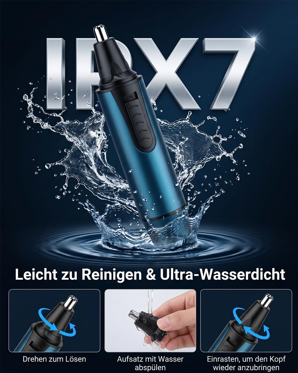 Nasenhaartrimmer Herren, USB Wiederaufladbar Nasenhaarschneider 3 in 1 Set Ohrhaarschneider mit Doppelschneideklingen, Schmerzfreier Augenbrauen und esichtshaartrimmer für Männer und Frauen – Bild 5
