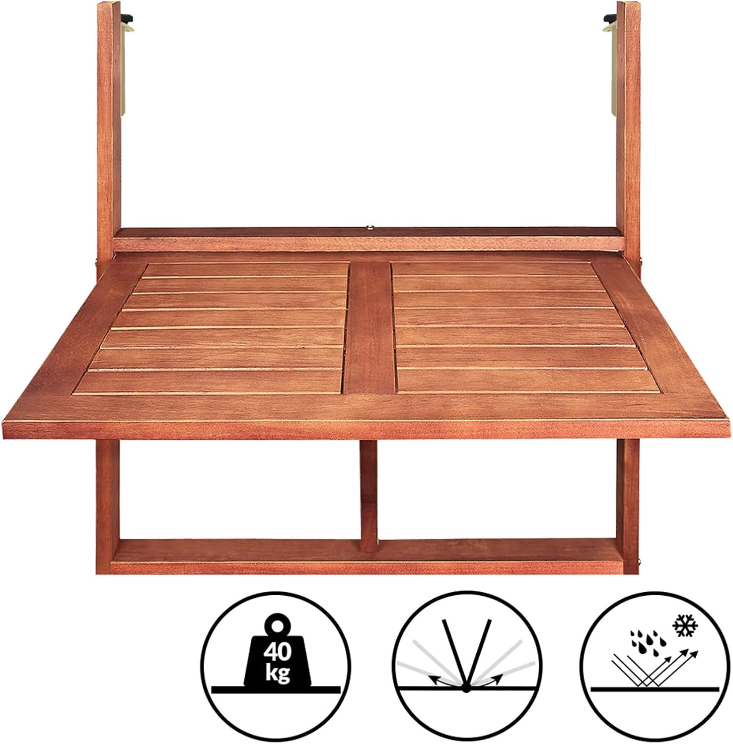 CASARIA Balkonmöbel Stuhlset, 2 Personen, klappbarer Geländertisch, braun – Bild 6