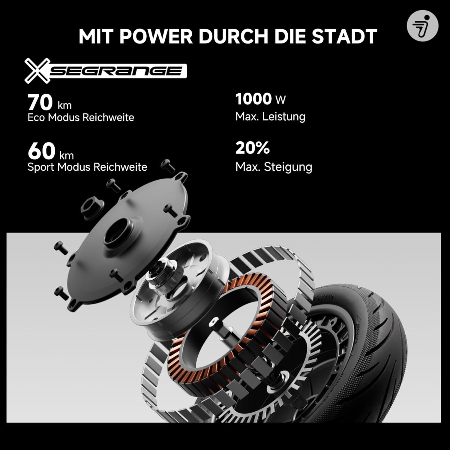 Segway-Ninebot F3 D, E-Scooter mit Straßenzulassung für Erwachsene, 70km Reichweite im Eco-Modus, 120kg Tragfähigkeit, doppelte hydraulische Federung, Smart Display, Schwarz – Bild 3