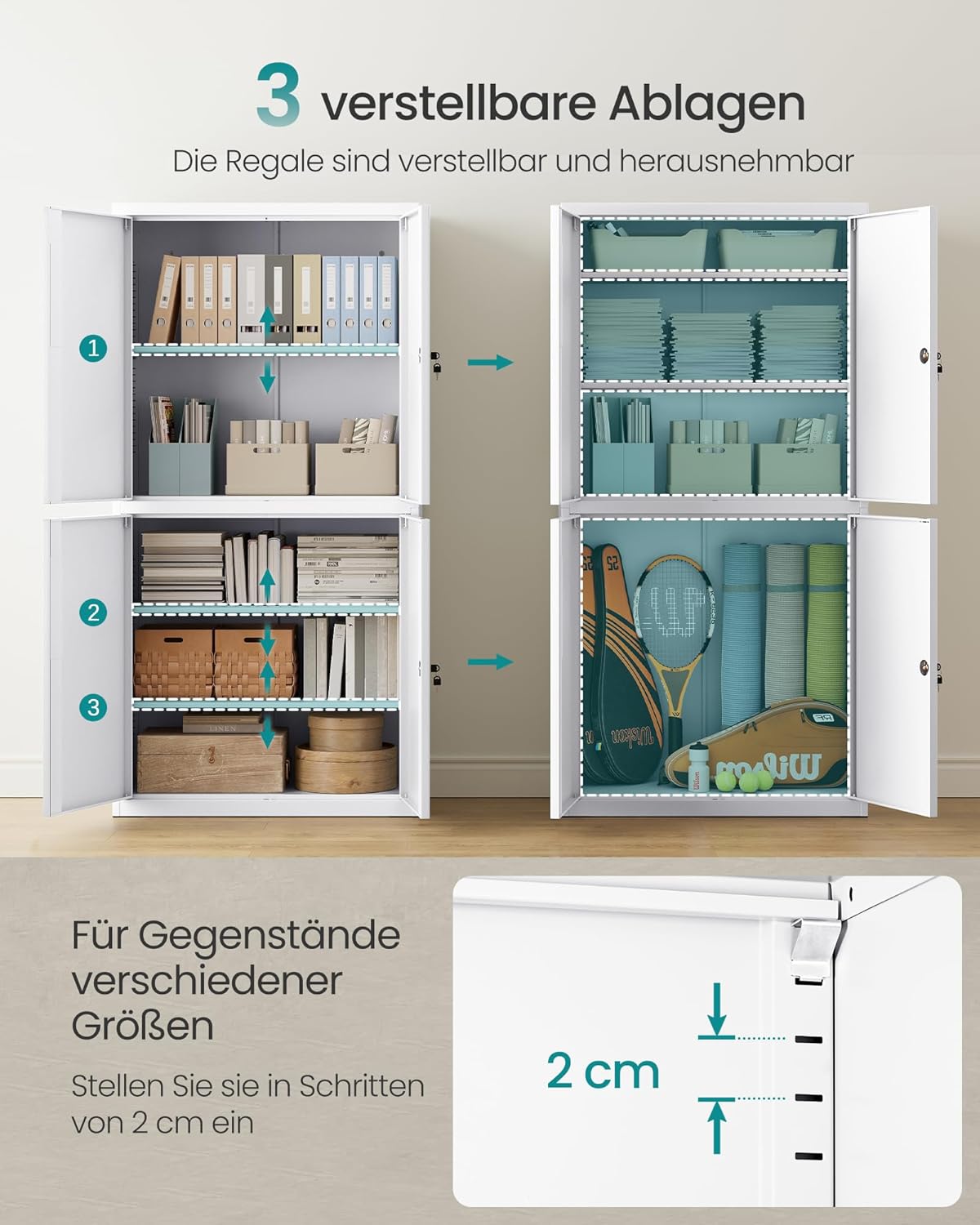 SONGMICS Aktenschrank, mit 4 Türen und 5 Ebenen, 40 x 80 x 180 cm – Bild 5