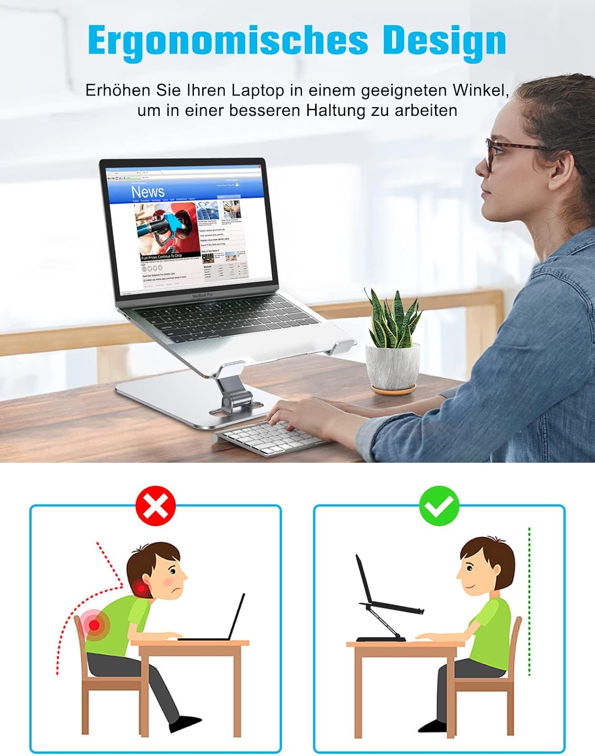 Babacom Laptop Ständer Höhenverstellbar, Faltbarer aus Aluminiumlegierung – Bild 2