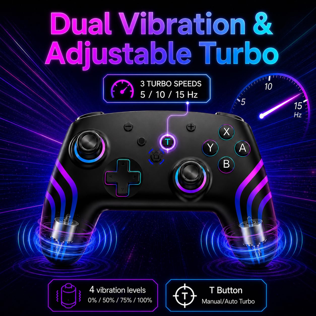Riscvma 2pcs Switch 2 Controller für Switch/Switch 2/Lite/OLED/PC, Controller für Switch mit 7 Farbwechselnde RGB Beleuchtung/Dual Vibration/6 Achsen Gyroskop/Turbo, Ergonomisch Präzise Joystick – Bild 4