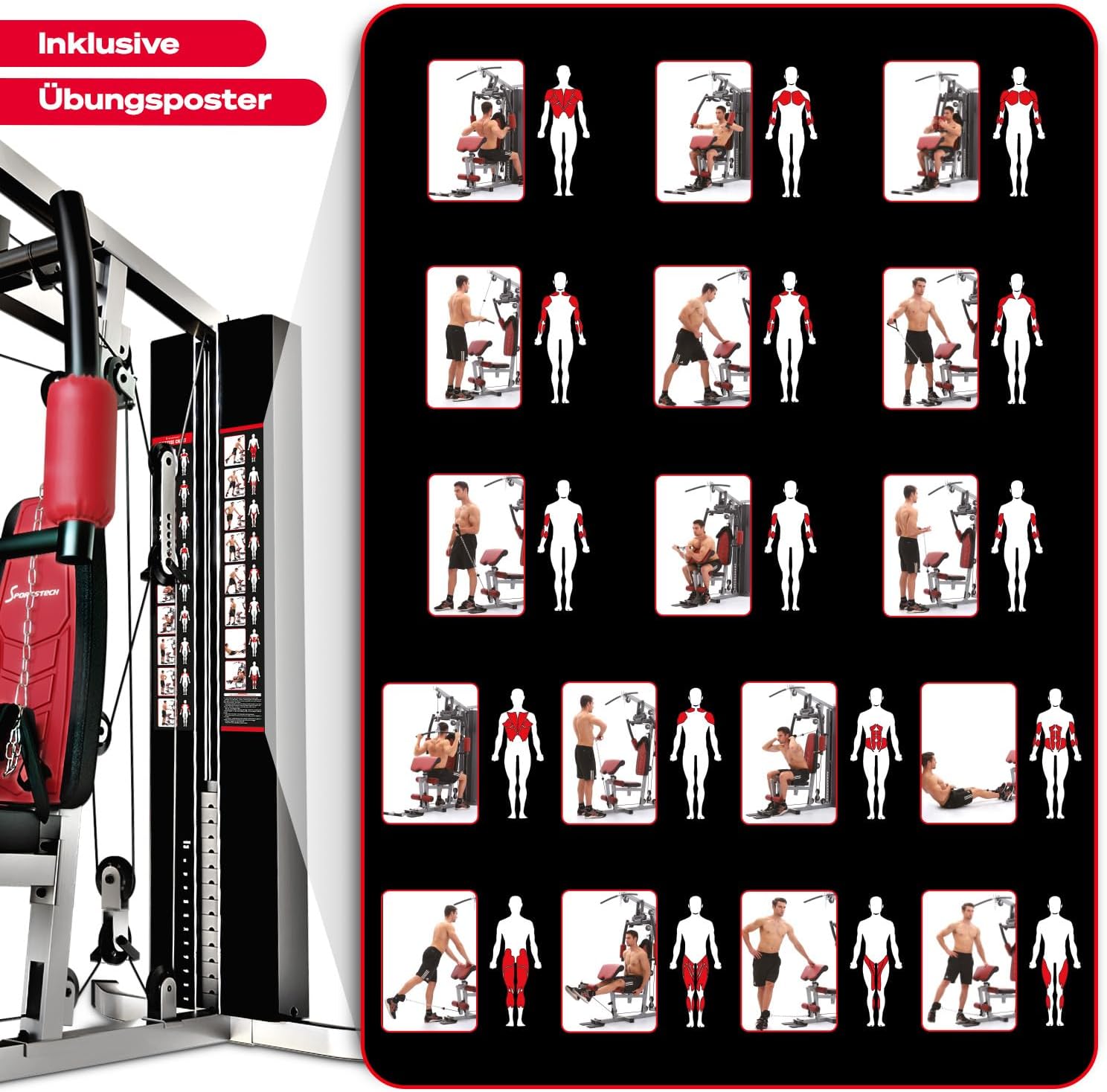 Sportstech, Kraftstation + bis 80 kg Gewichtsblock, Homegym HGX100/HGX300 – Bild 9