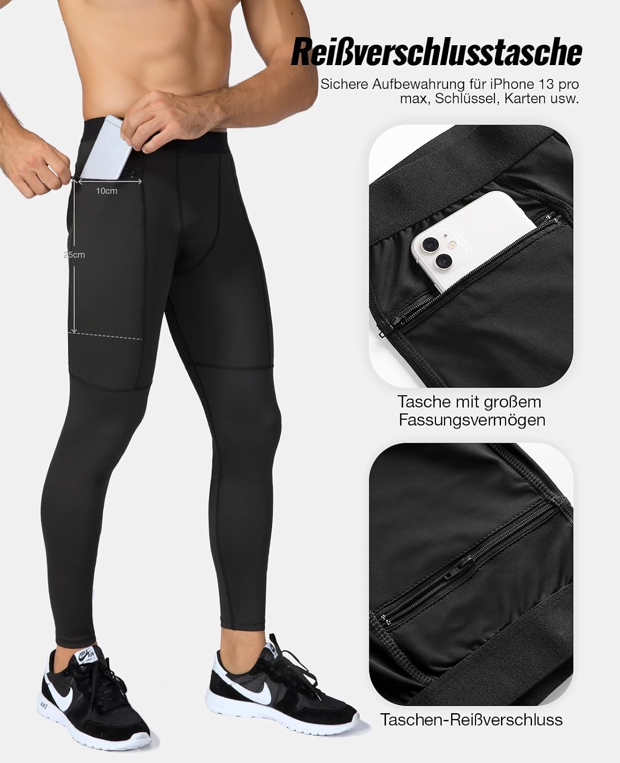 Niksa Sport Leggings männer 2er Pack,Laufhose Tight Lange Unterhose Quick Dry Kompression Hose für Fitness Gym Joggen – Bild 3