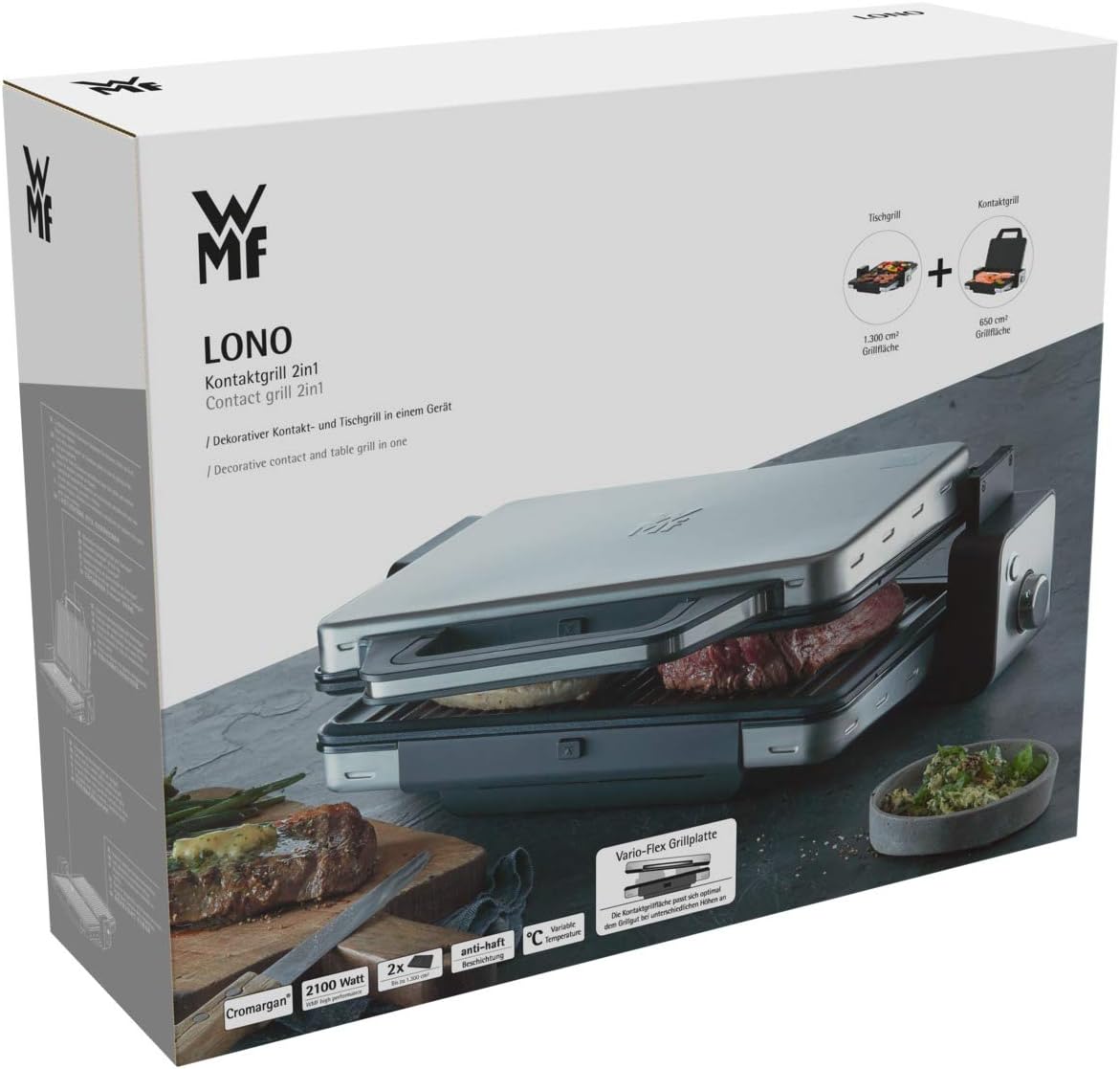 WMF Lono Kontaktgrill 2-in-1, Tischgrill, Plattengriller, Kontaktgrill abnehmbare Platten, spülmaschinenfeste Grillplatten, 2100 W – Bild 15