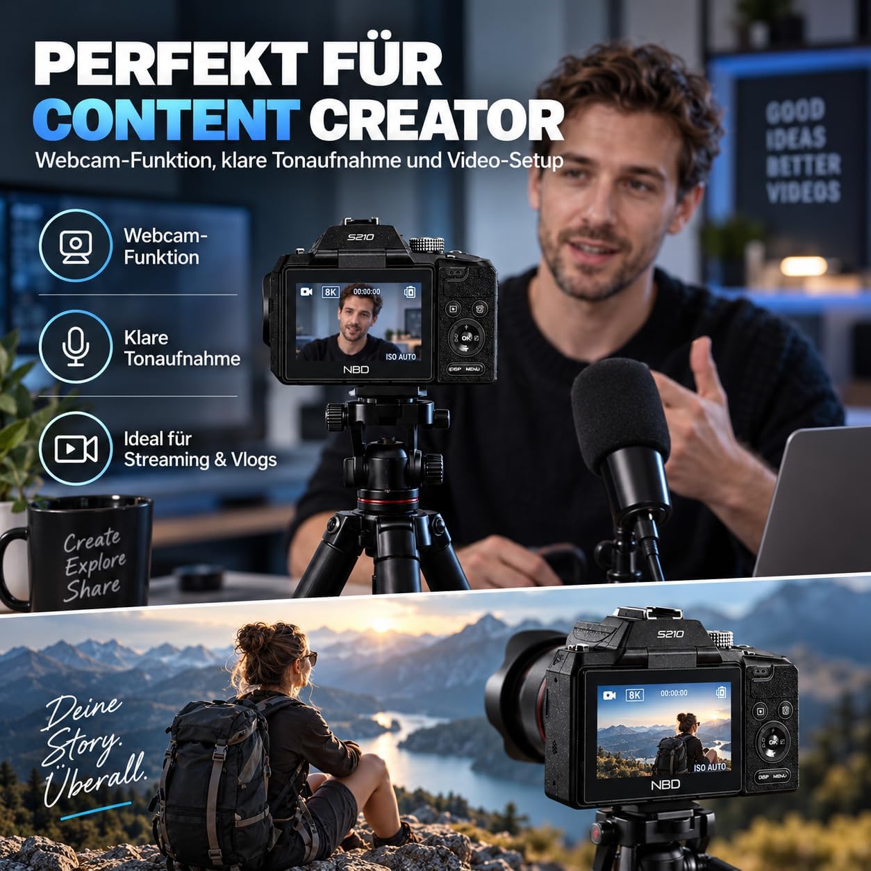 NBD 8K Digitalkamera 64MP, Autofokus, 16x optischer Zoom + 48x Hybridzoom – Bild 5