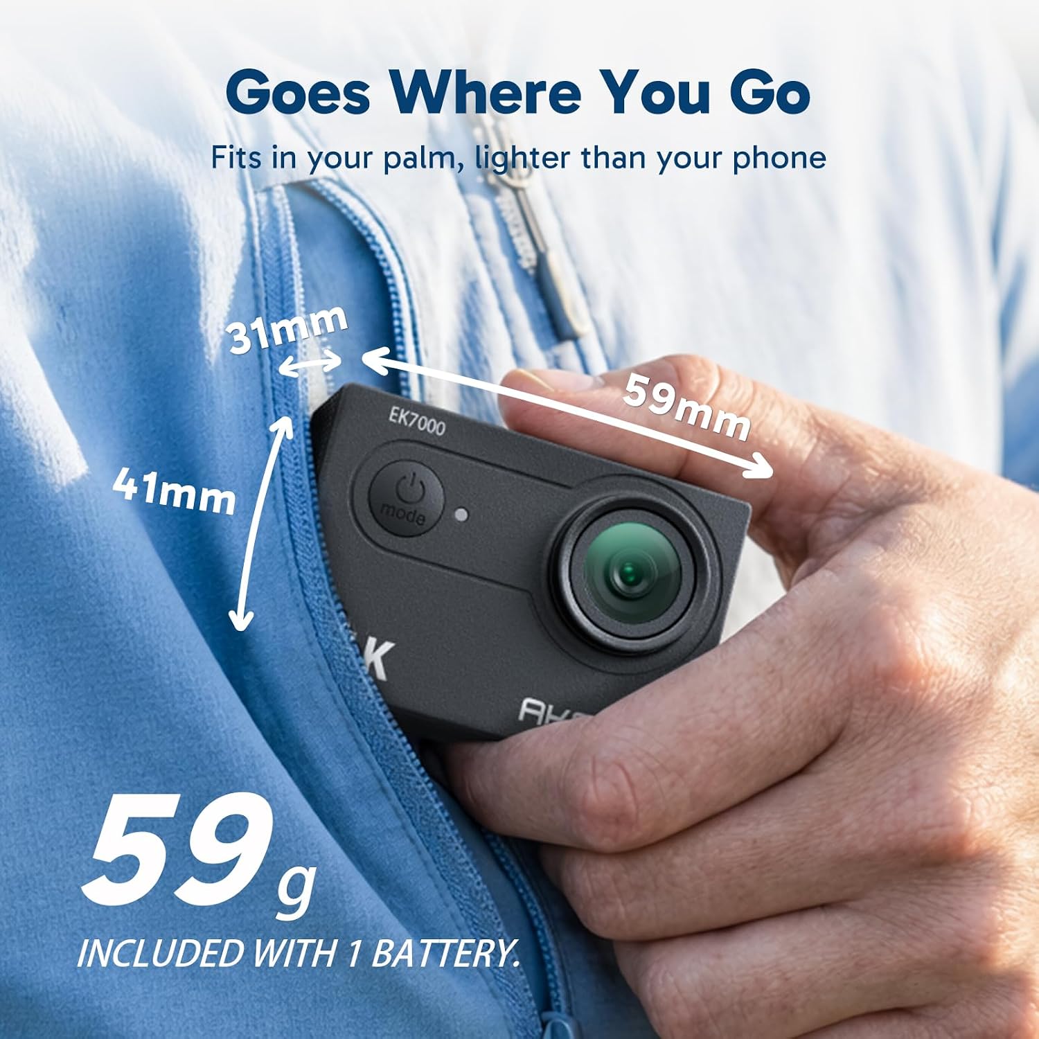 AKASO Action Cam,4K30FPS 20MP WiFi Unterwasserkamera EIS Stabilisierung 170° Weitwinkel Ultra HD Action Kamera mit 4X Zoom und 2x1050mAh Akkus-EK7000 Schwarz – Bild 7