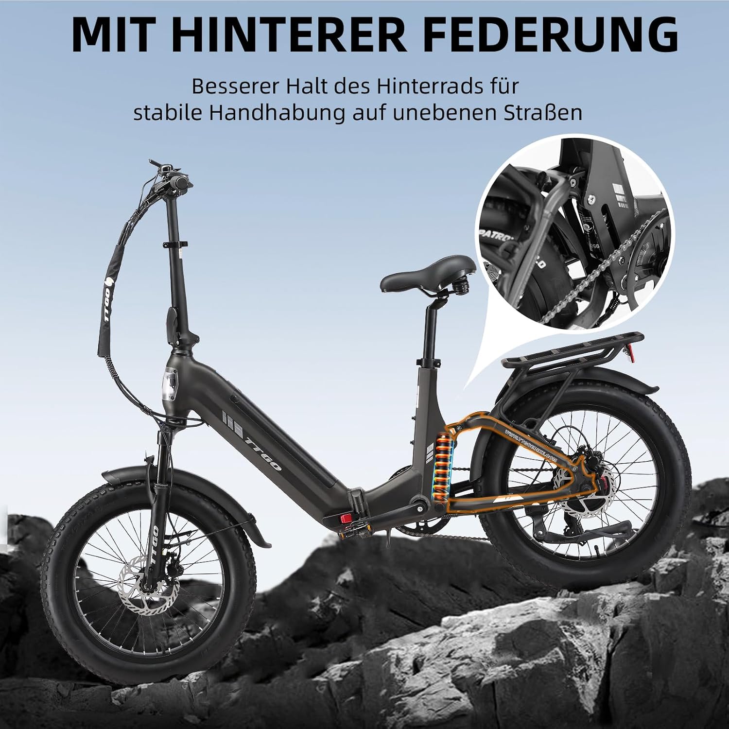 TTGO F7 E-Bike Klapprad 20 Zoll, vollgefedertes Fatbike mit Tiefeinstieg – Bild 6